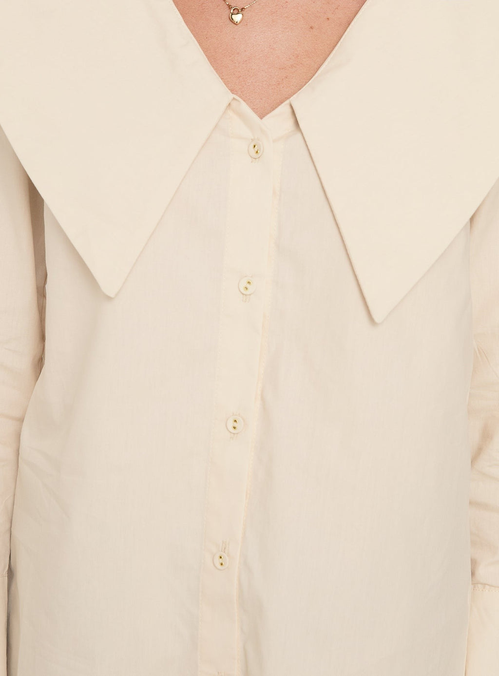 Zelina Oversized Collar Long Sleeve Top Beige