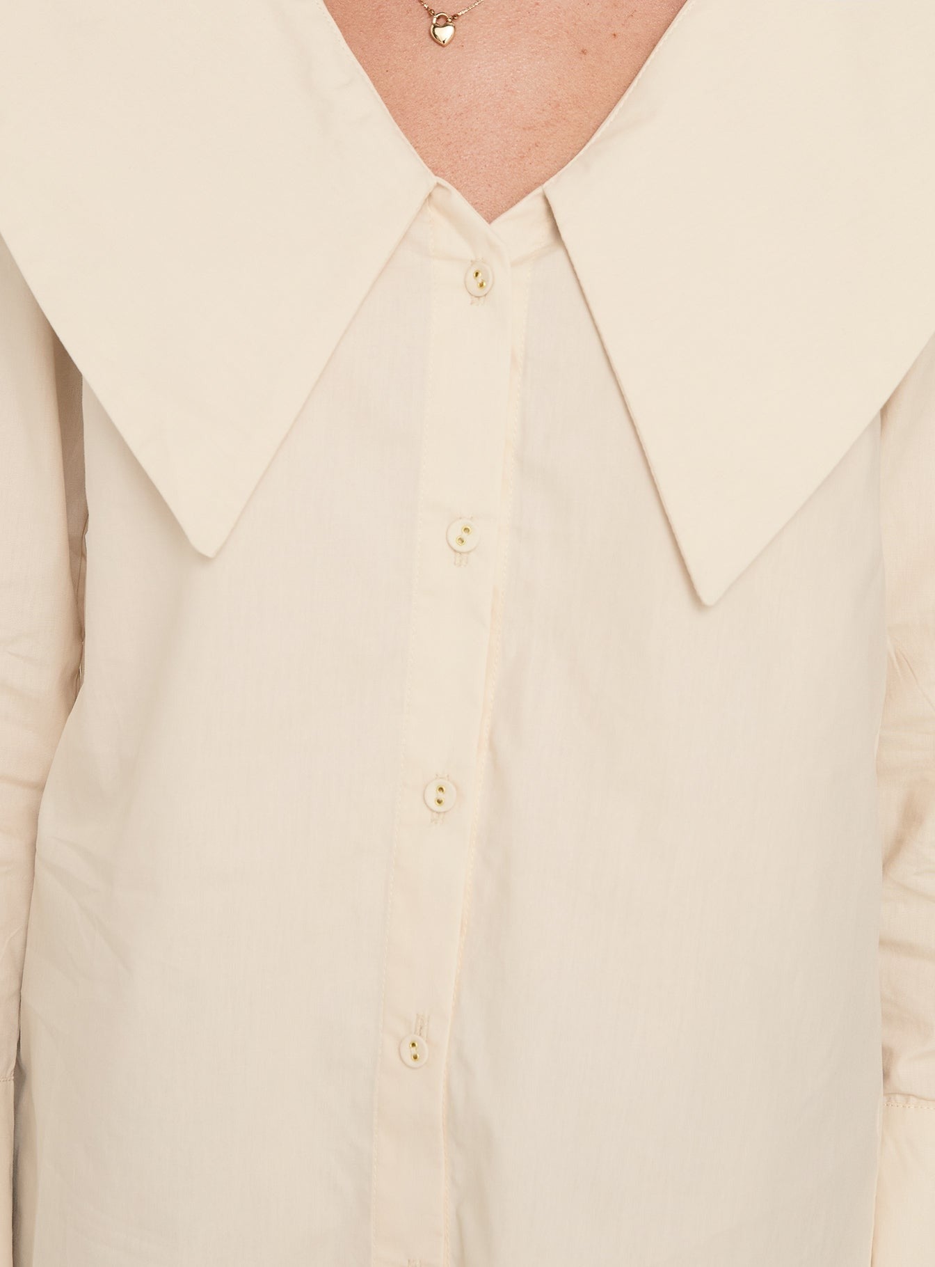 Zelina Oversized Collar Long Sleeve Top Beige