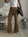 Cuzco Low Rise Flared Cargo Jeans Dark Khaki