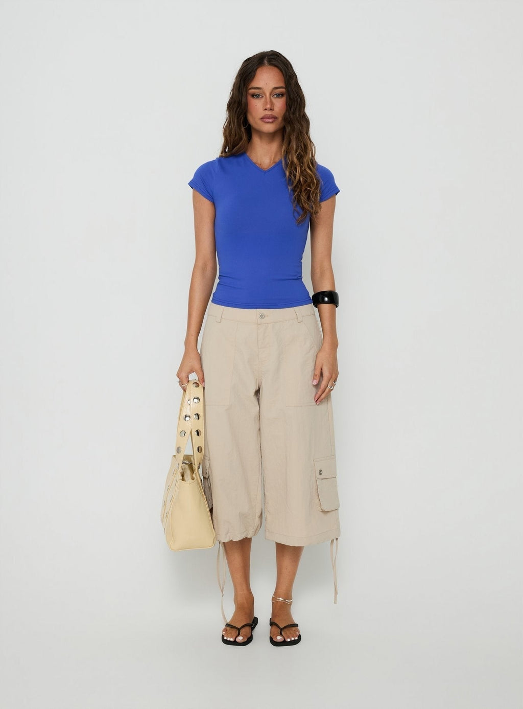 Daily Define High V Neck Short Sleeve Top Blue
