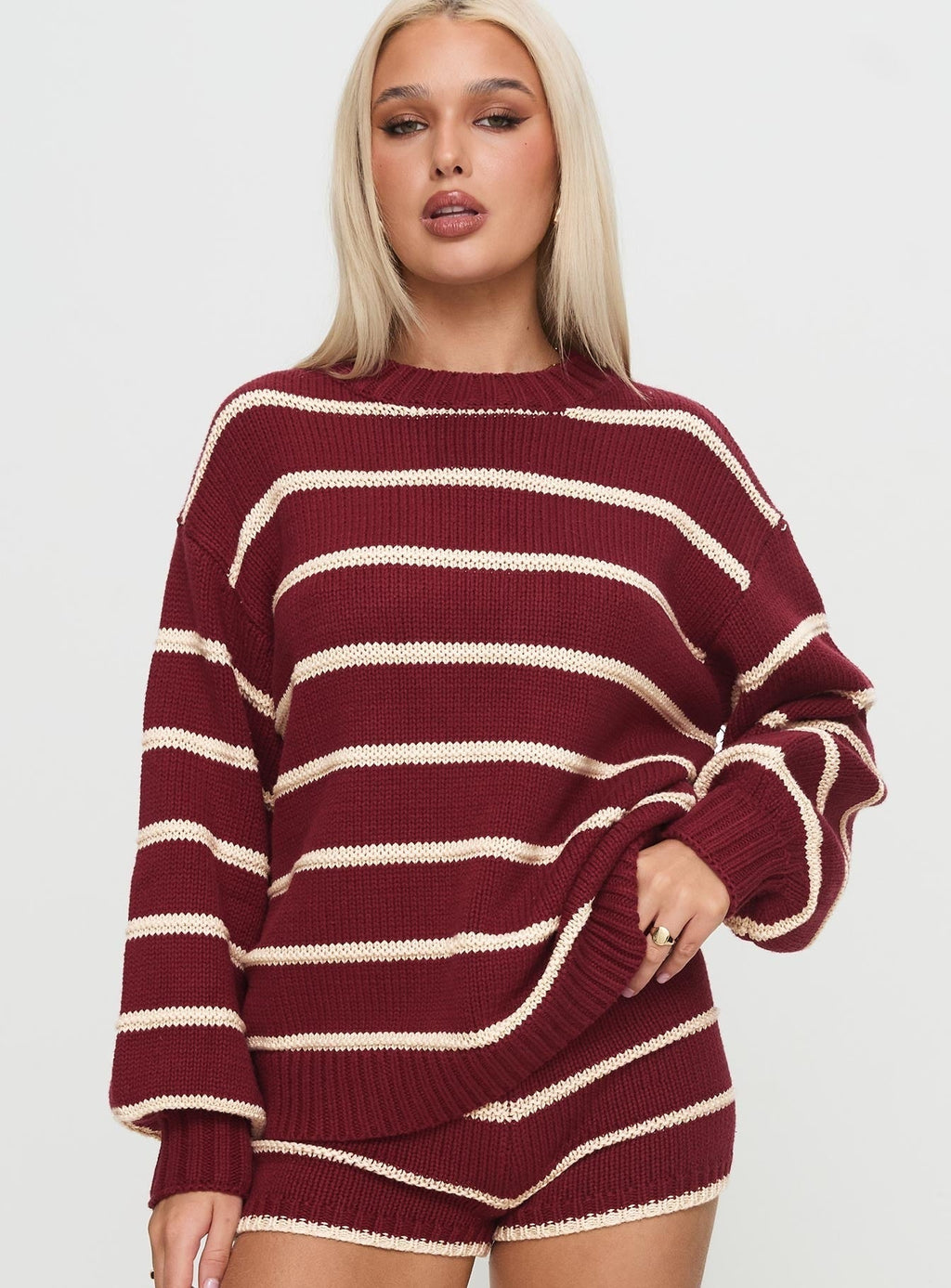 Read Your Mind Knit Sweater Maroon Stripe
