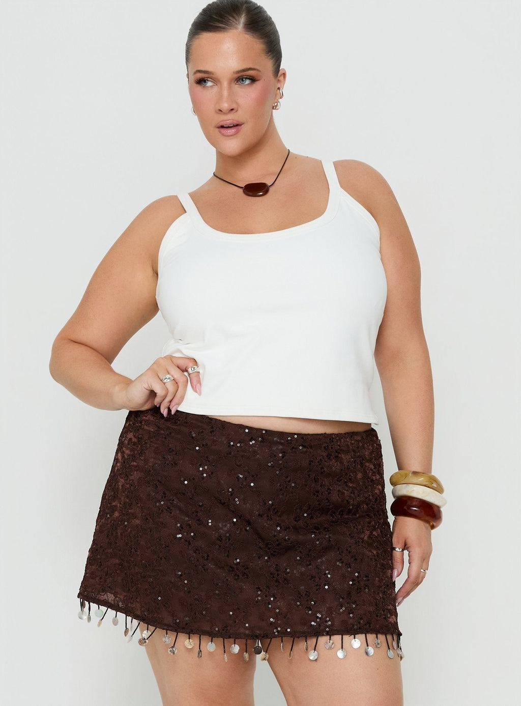We Made It Sequin Skort Brown Curve