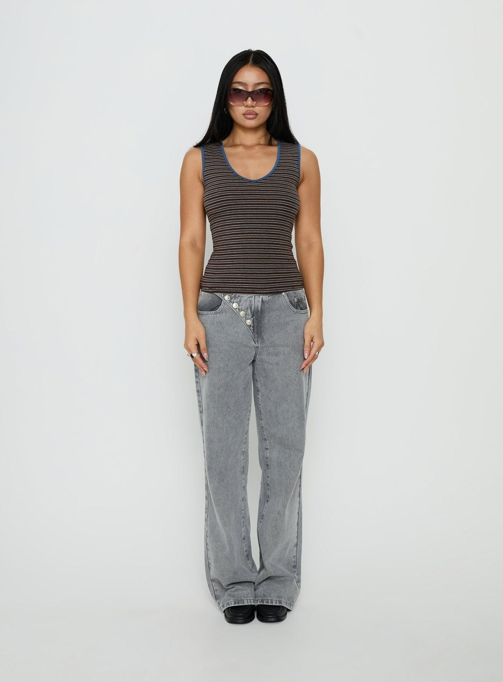 Truce V Neck Tank Top Multi Stripe