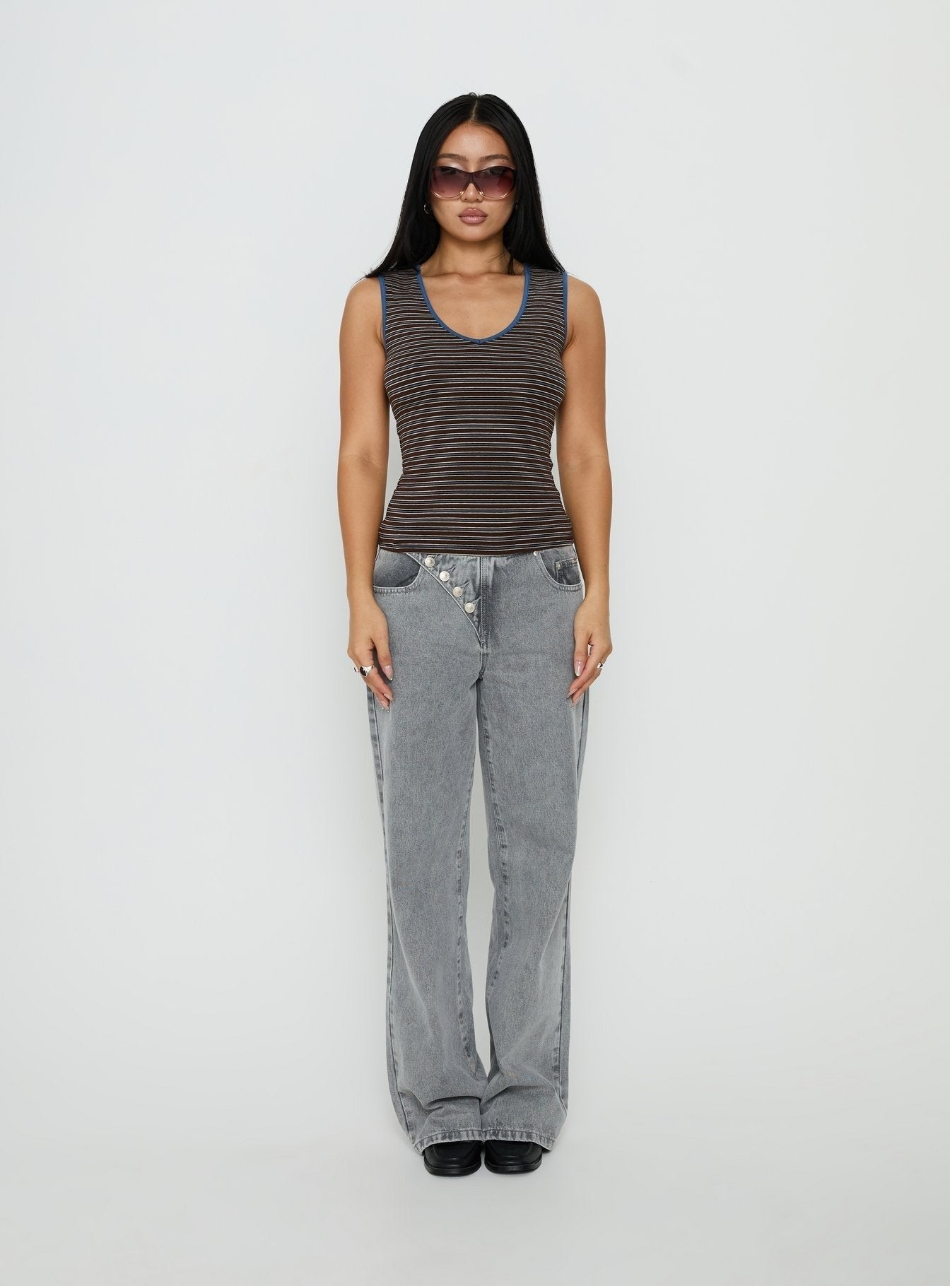 Truce V Neck Tank Top Multi Stripe