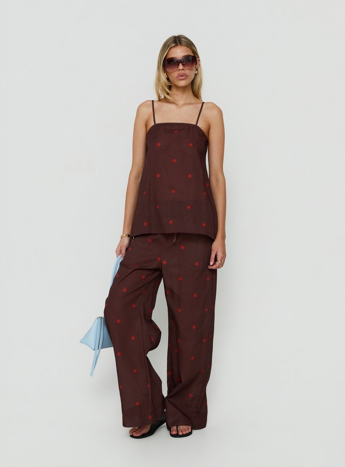 Bellara Longline Cami Top Chocolate / Red Polka Dot