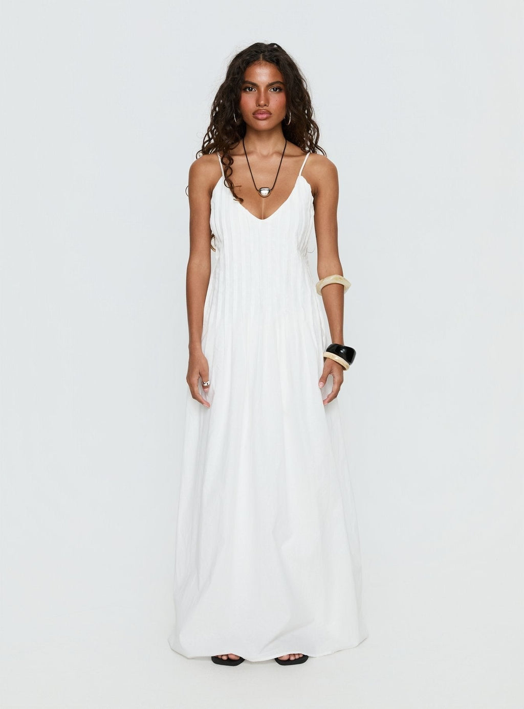 Adriela Pleat Maxi Dress White