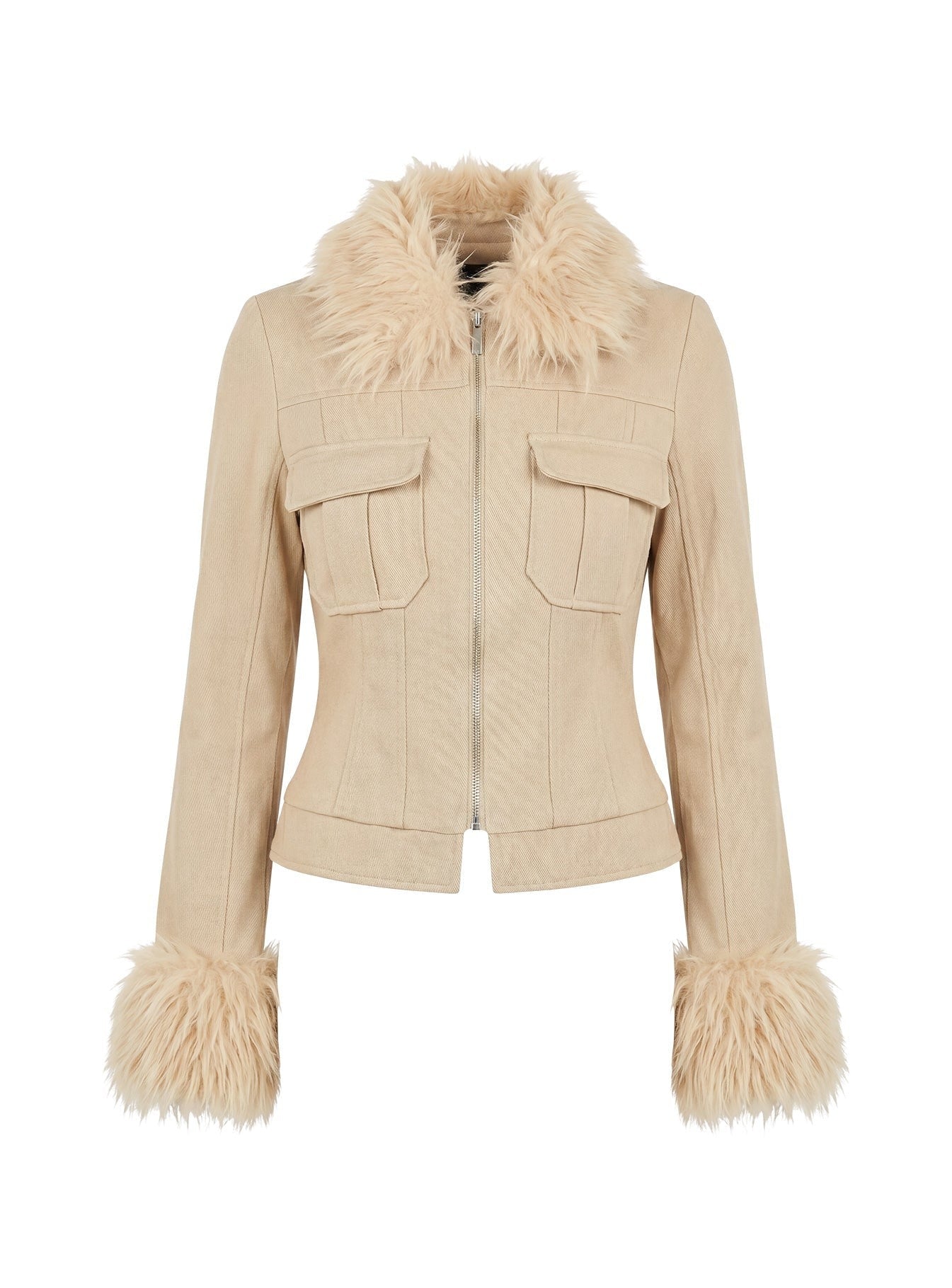 Nindie Faux Fur Contrast Jacket Tan