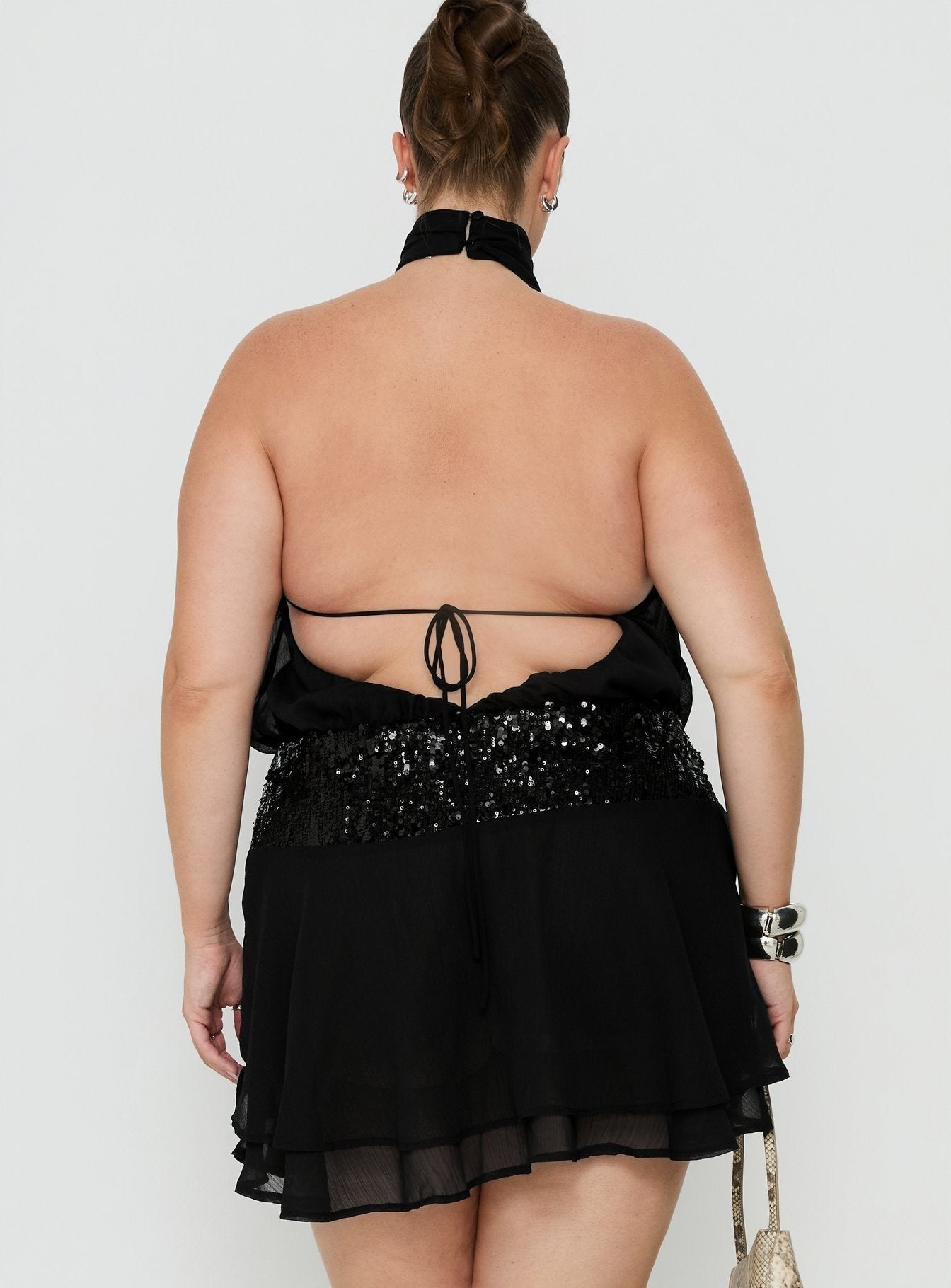 Zenayda Drop Waist Sequin Mini Dress Black Curve