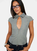 Yalanda Cut Out Collared Top Multi Stripe