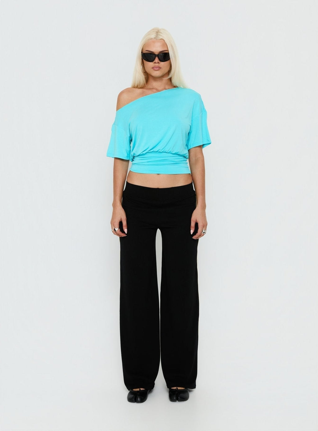 Ashlinn Off Shoulder Drapey Top Turquoise