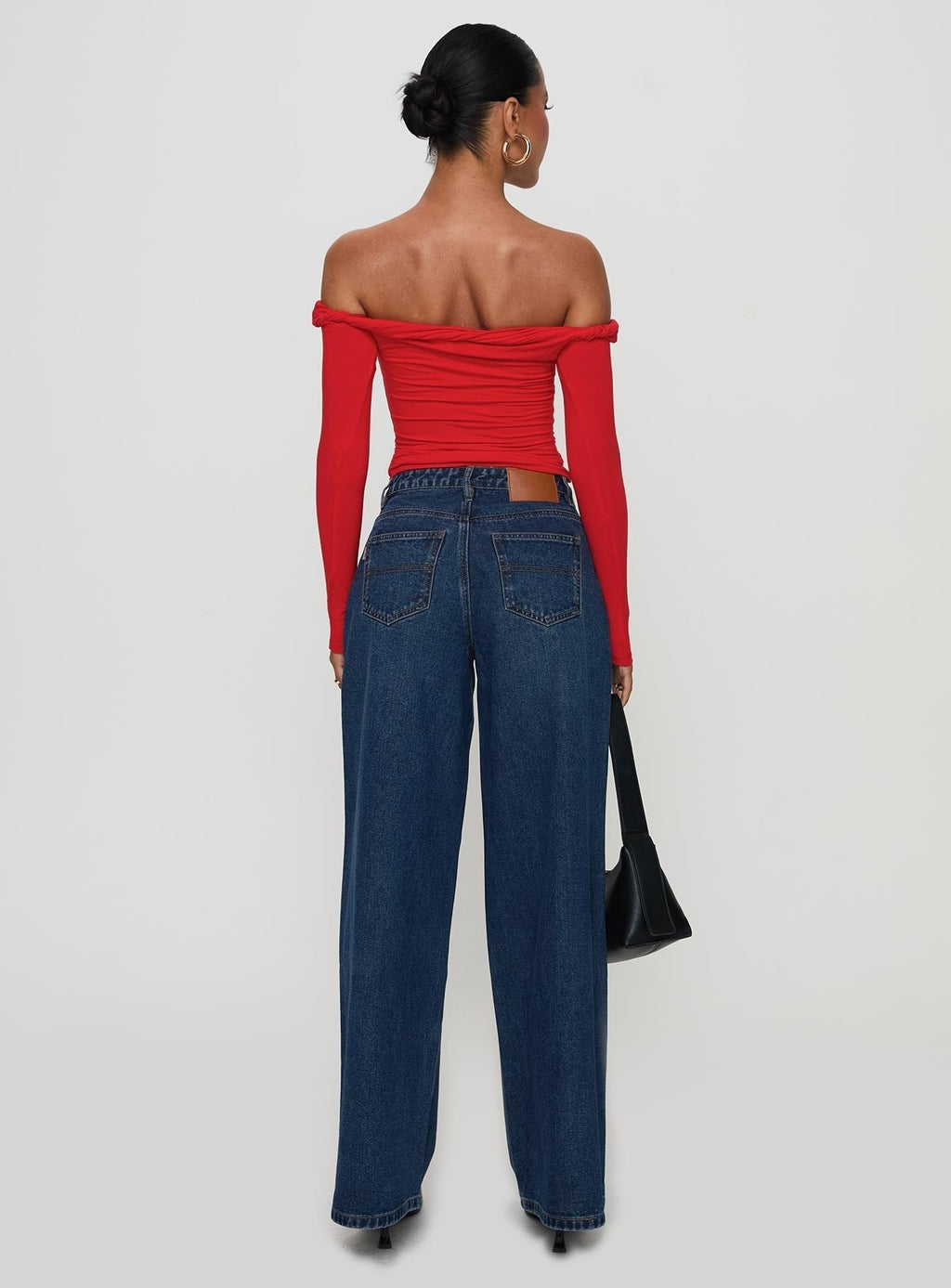 Naylor Rip Mid Rise Wide Leg Jeans Dark Blue Wash