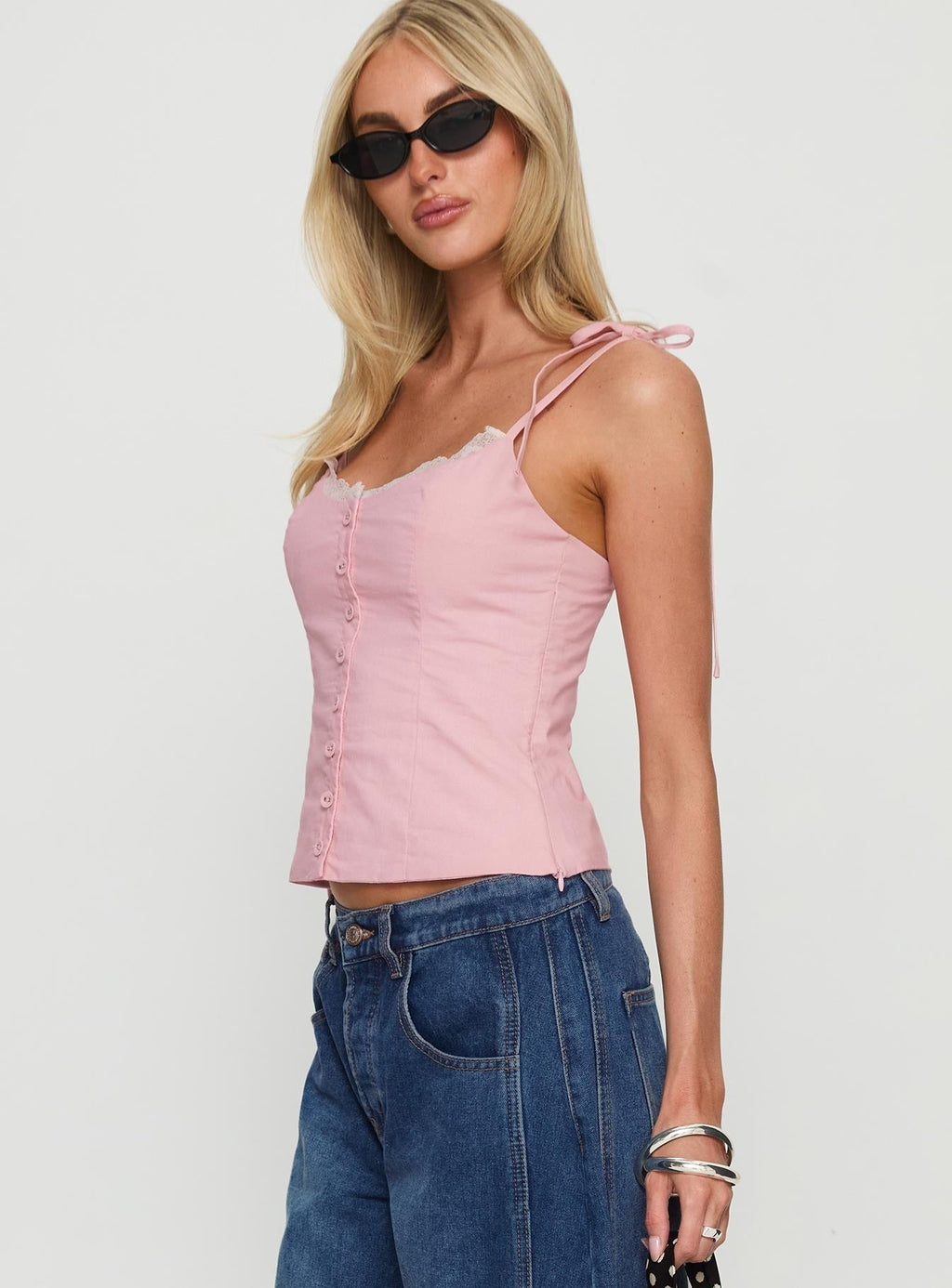 Dalanie Tie Strap Top Dusty Pink