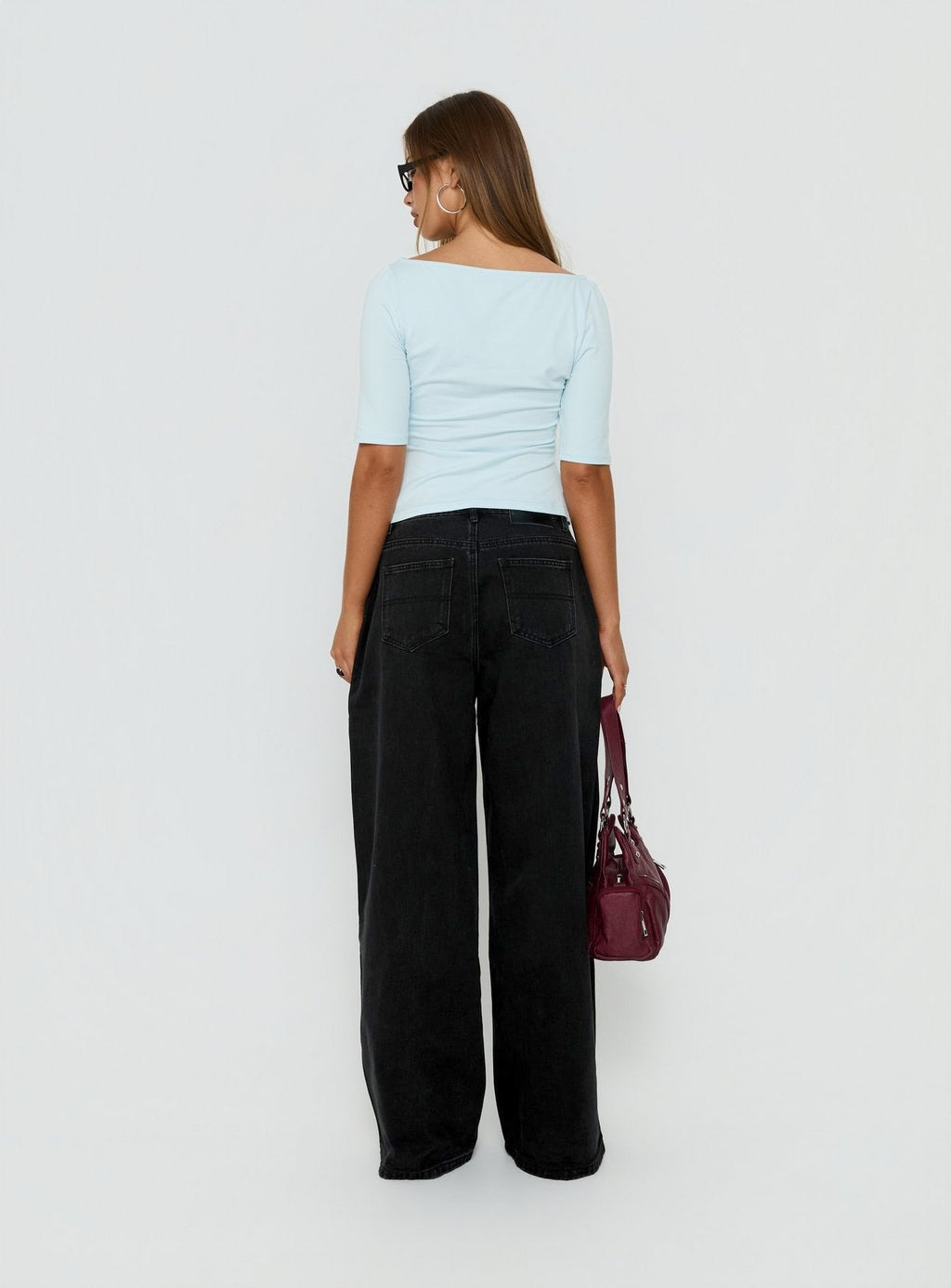 Naylor Mid Rise Wide Leg Jeans Washed Black Denim