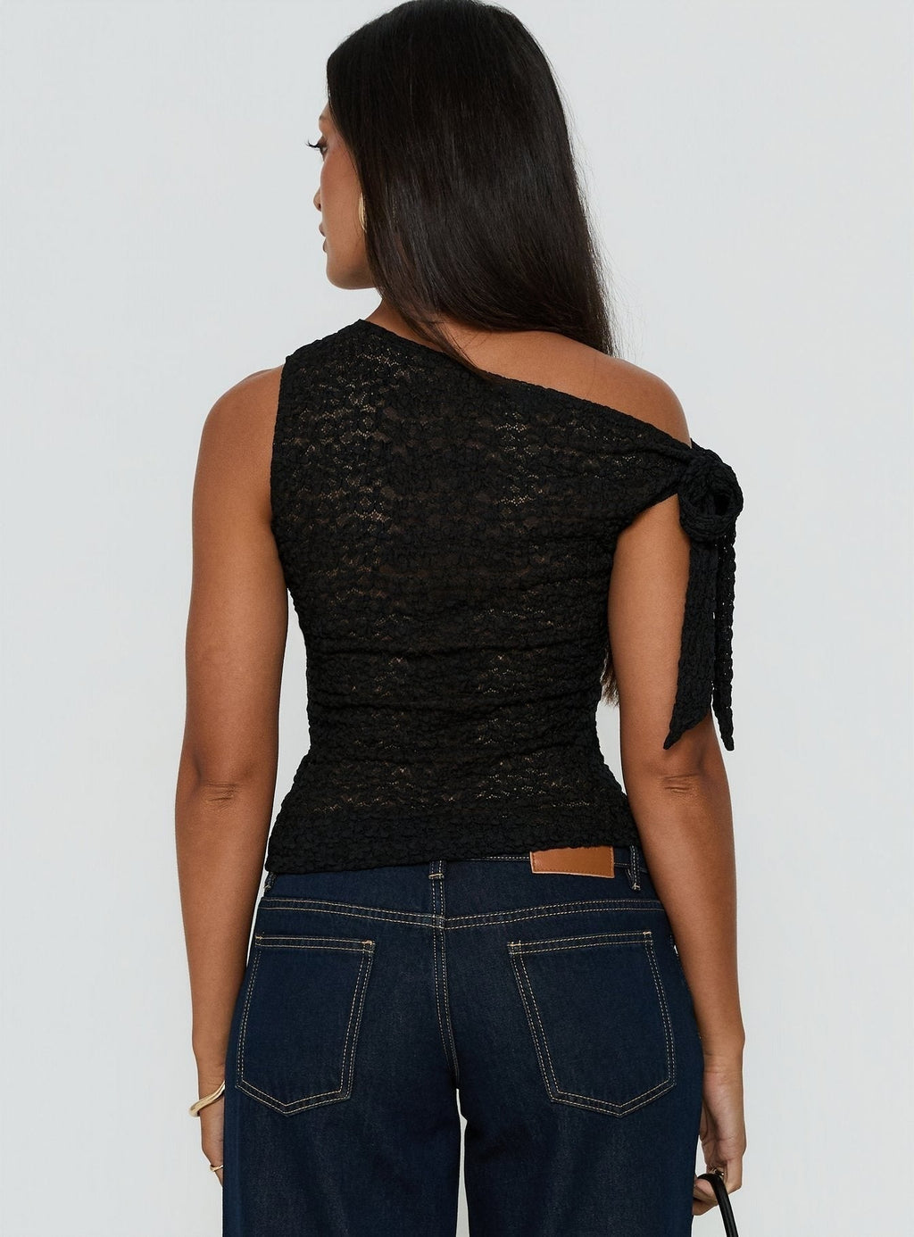 Eyla Sheer One Shoulder Top Black