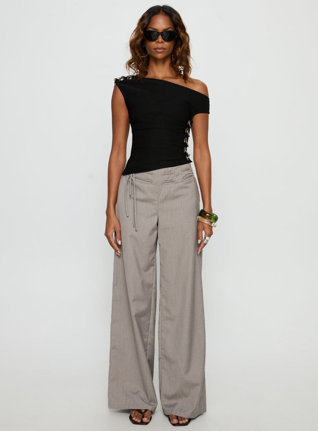 Laude Eyelet Off Shoulder Top Black