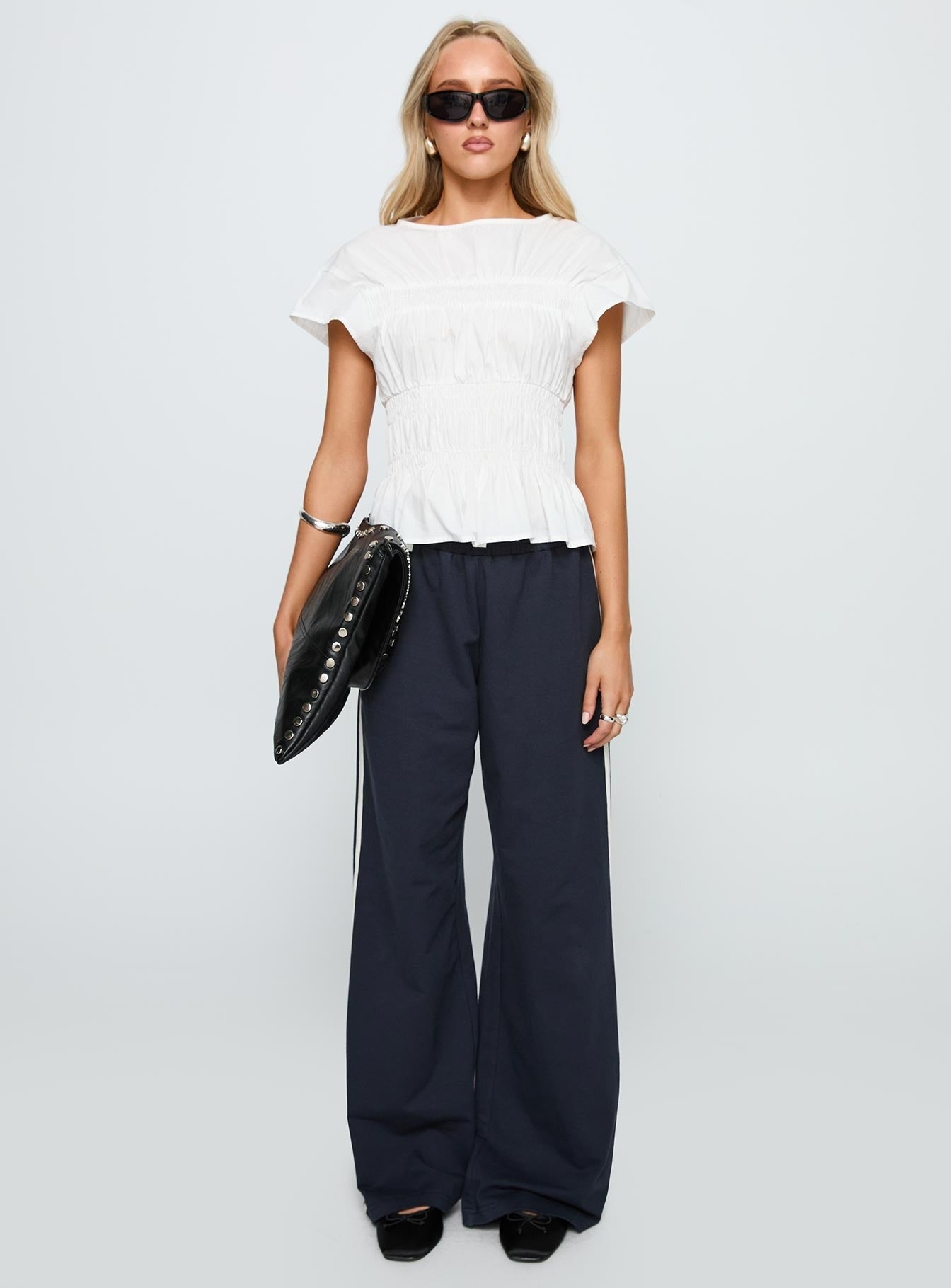 Dripping Diamonds Ruched Top White