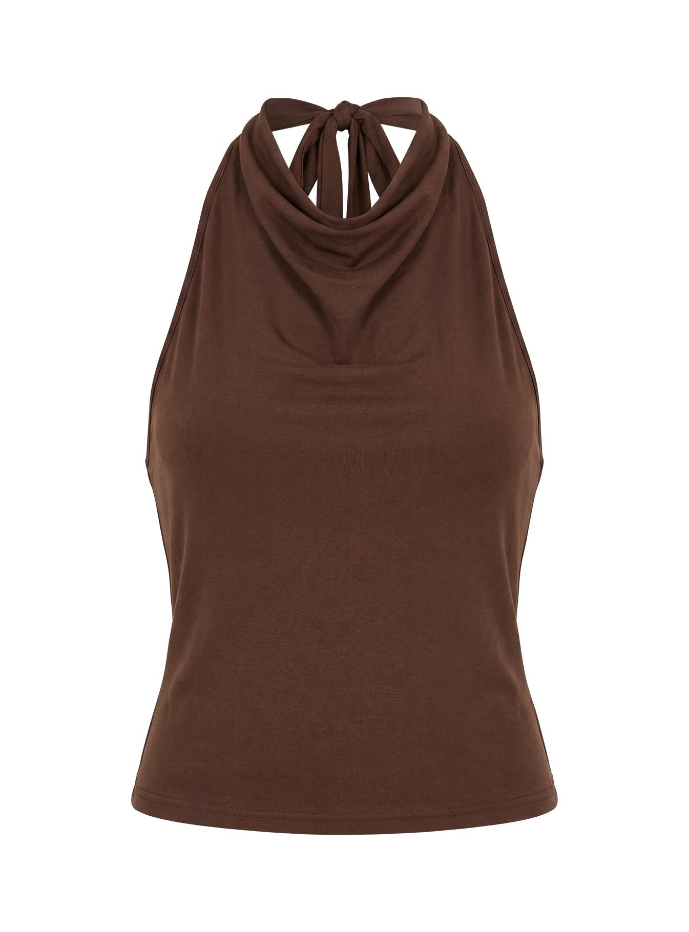 Katiana High Neck Cowl Top Brown