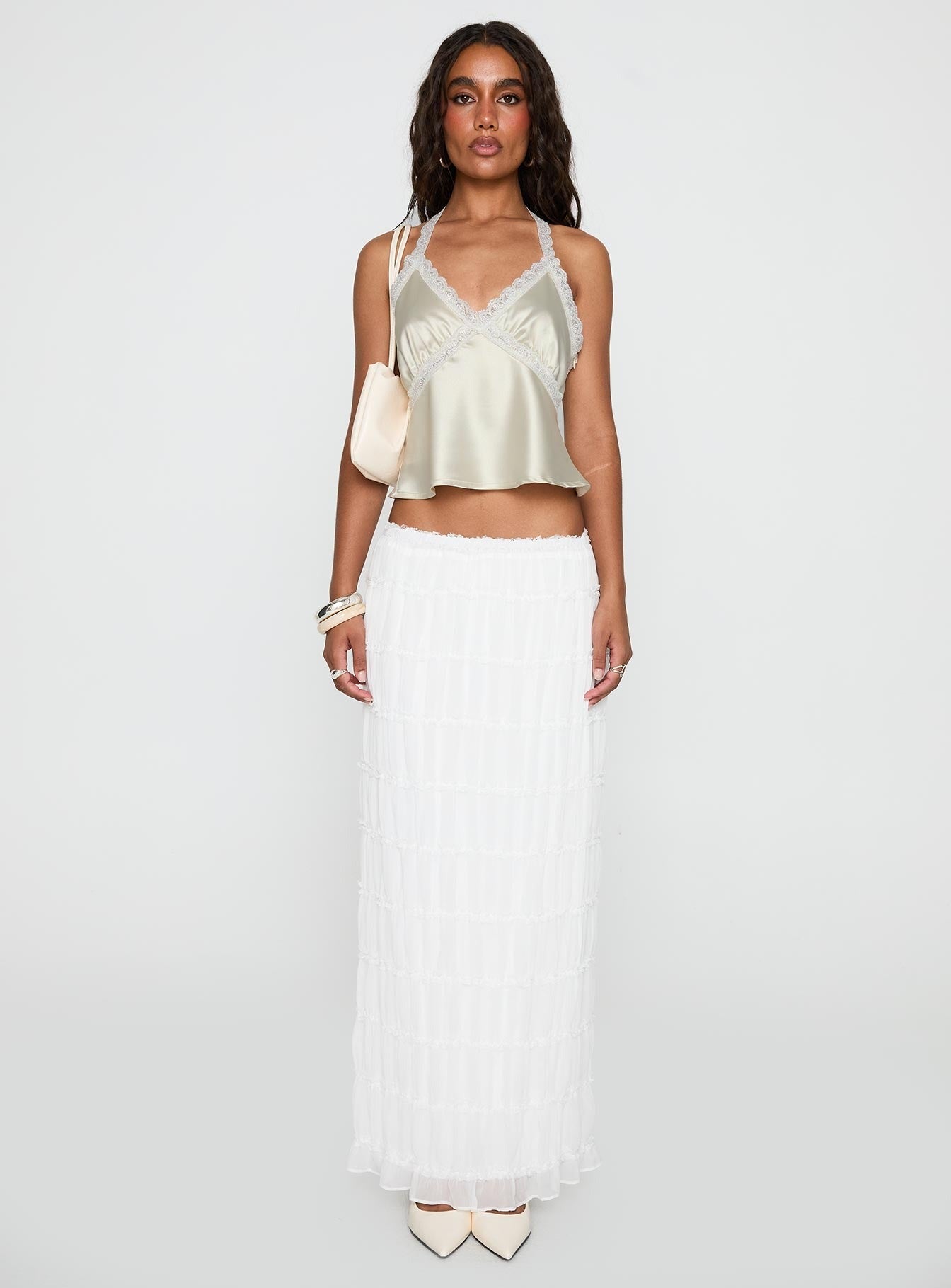 Unlocked Lace Trim Top Beige