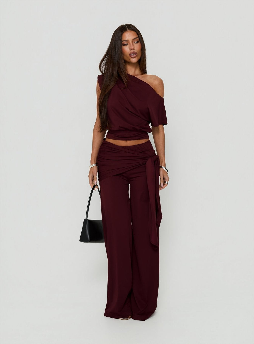Hadlia Tie Waist Pants Burgundy