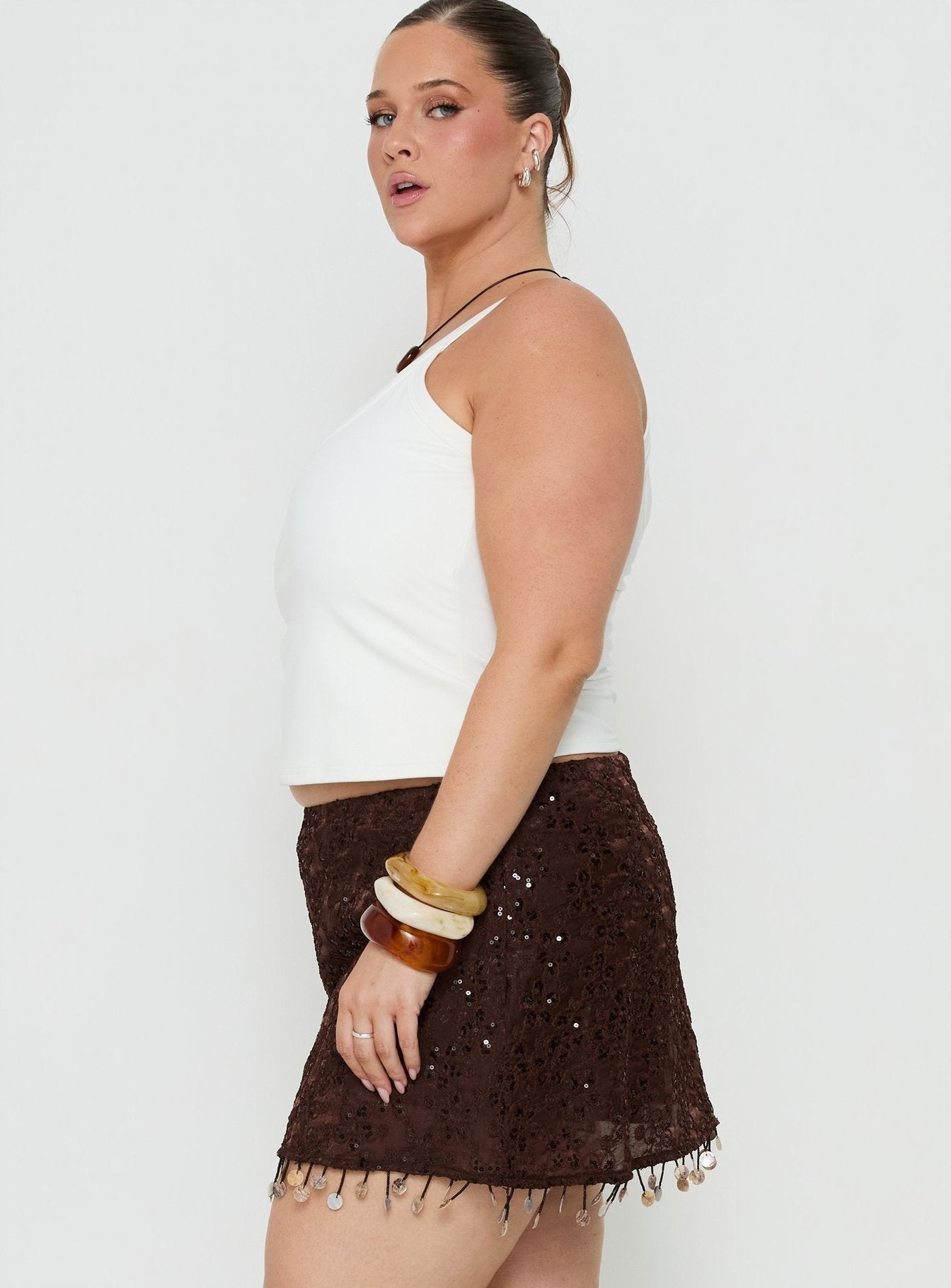 We Made It Sequin Skort Brown Curve