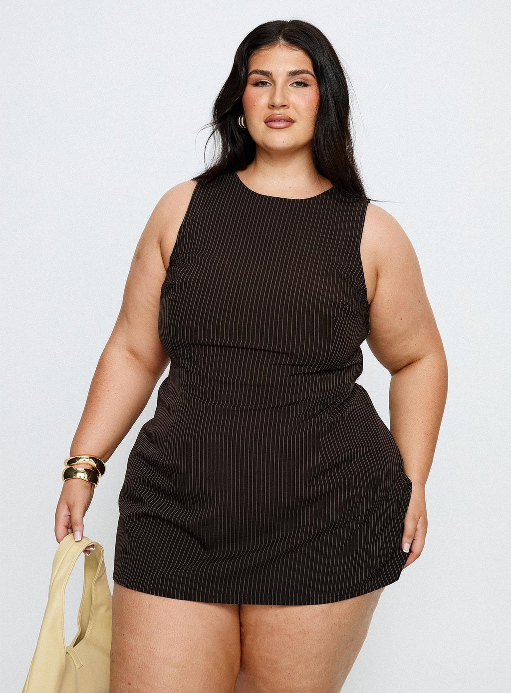 Yumiko Romper Brown Pinstripe Curve