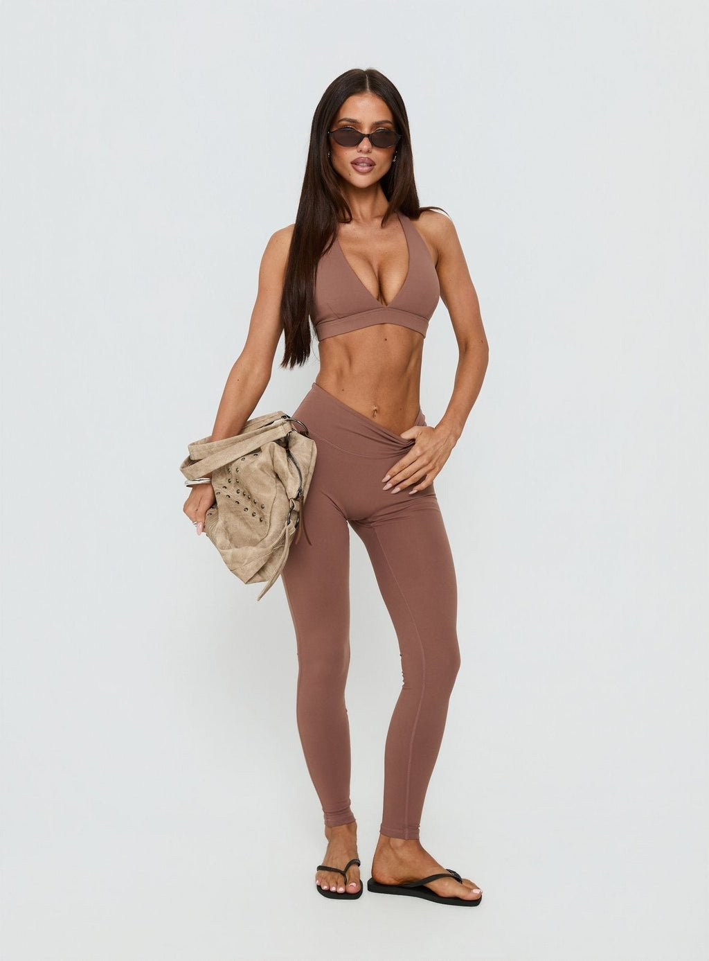 In Motion Active Plunge Halter Crop Top Clay