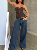Picco Ultra Low Rise Wide Leg Jeans Dark Blue Wash