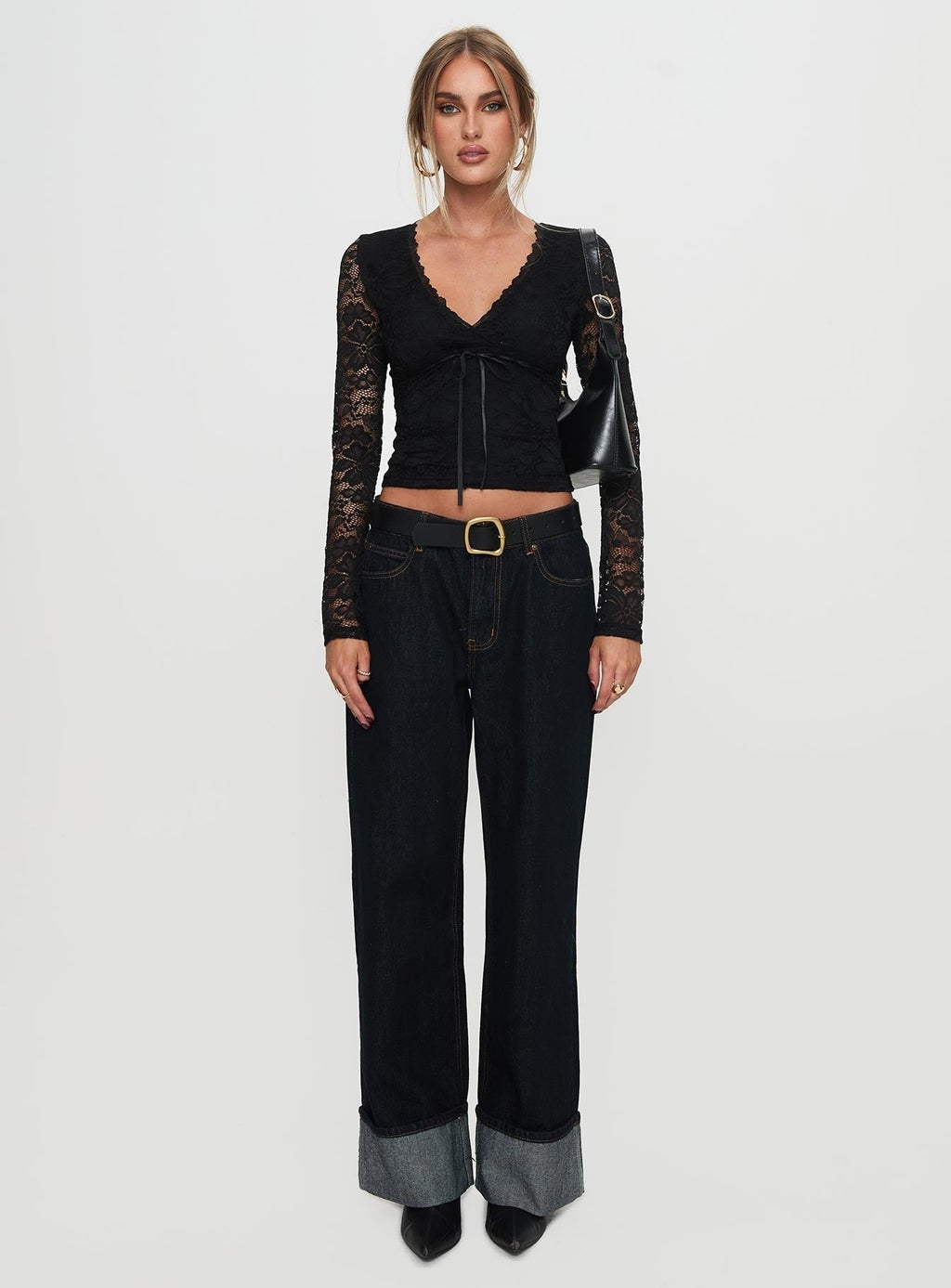 Temptation Incoming Long Sleeve Lace Top Black