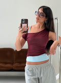 Klaretta Off Shoulder Draped Layered Top Burgundy / Blue