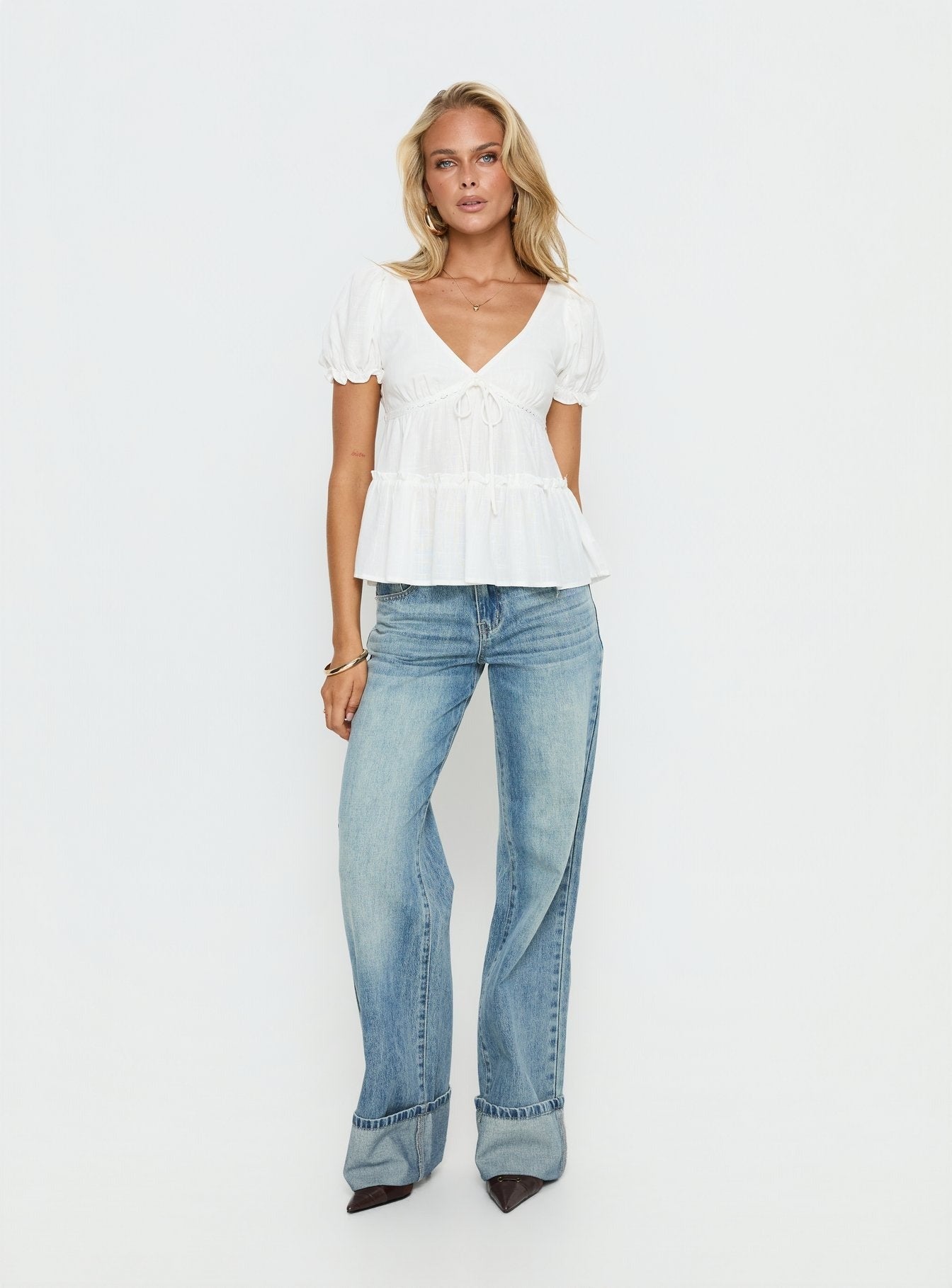 Kimberleigh Floaty Babydoll Top White