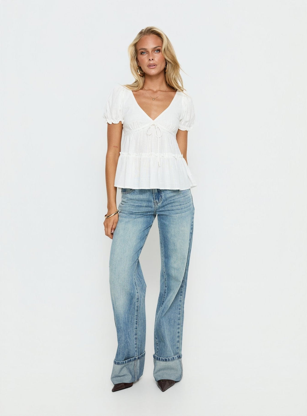 Kimberleigh Floaty Babydoll Top White