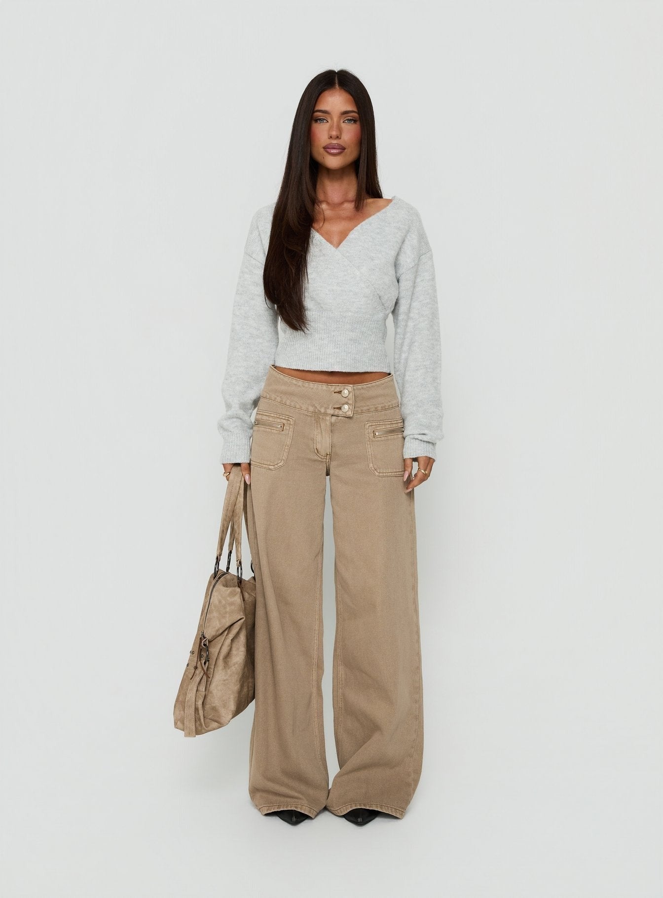 Myala Wrap Knit Sweater Grey Marle