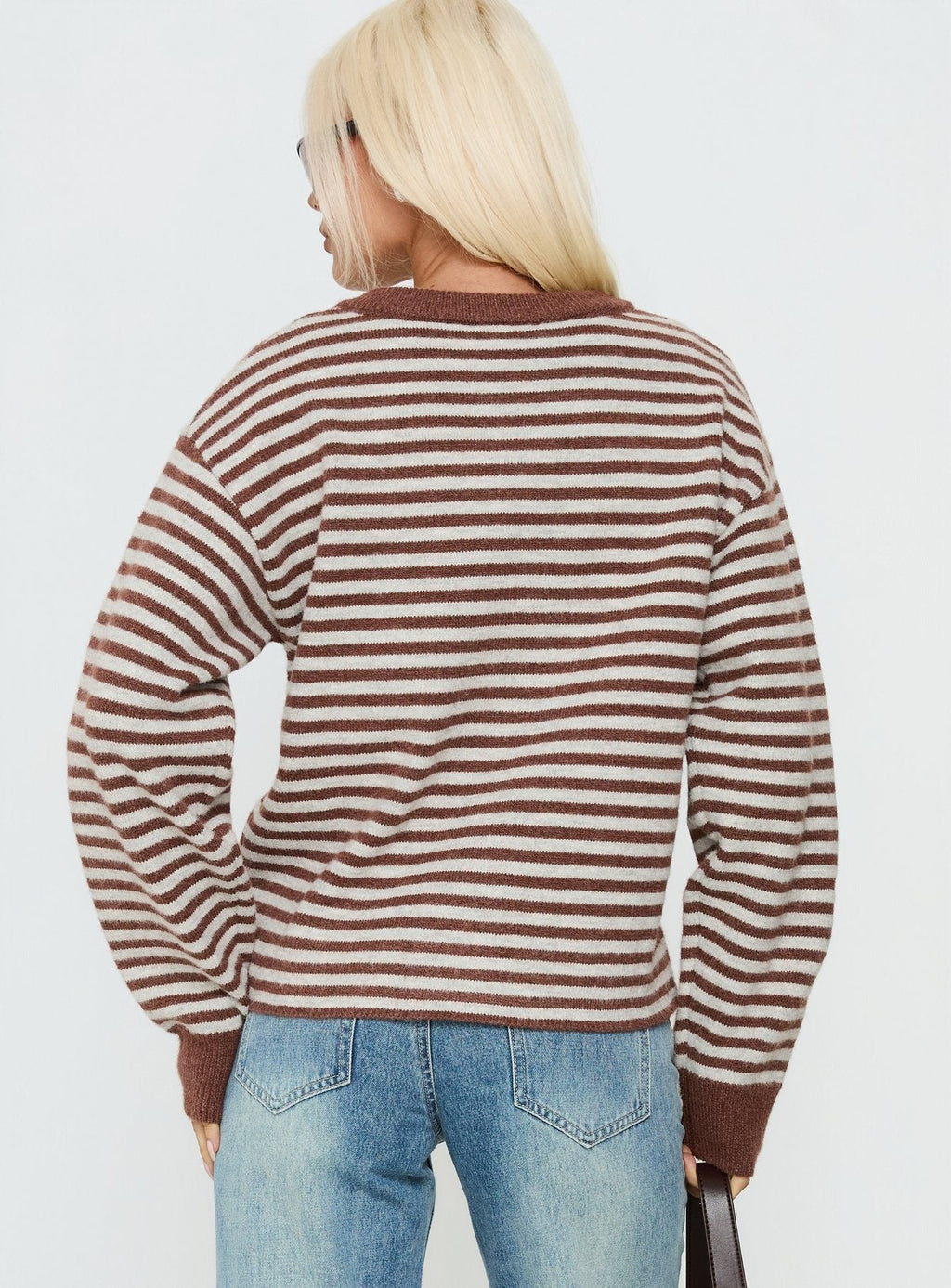 Darnelle Button Up Knit Cardigan Chocolate Stripe