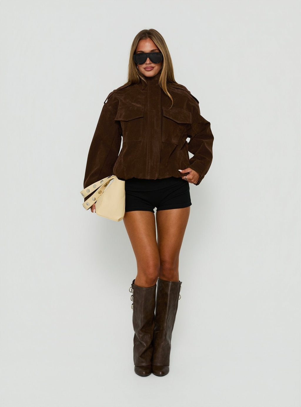 Double Life Funnel Neck Cargo Jacket Chocolate