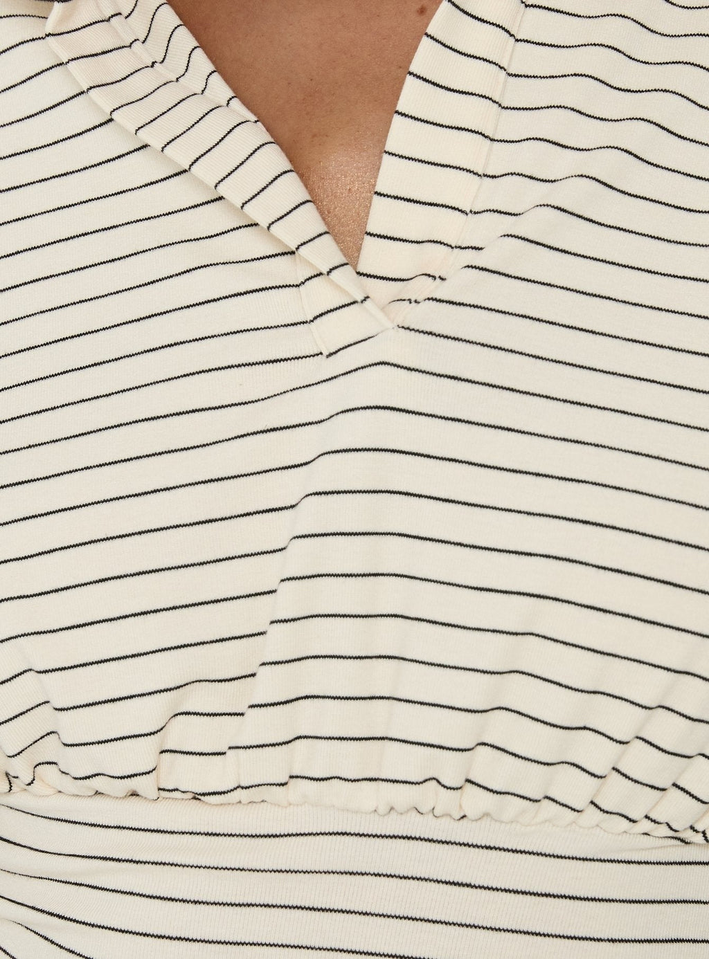 Raezer Cinched Polo Long Sleeve Top Cream Stripe