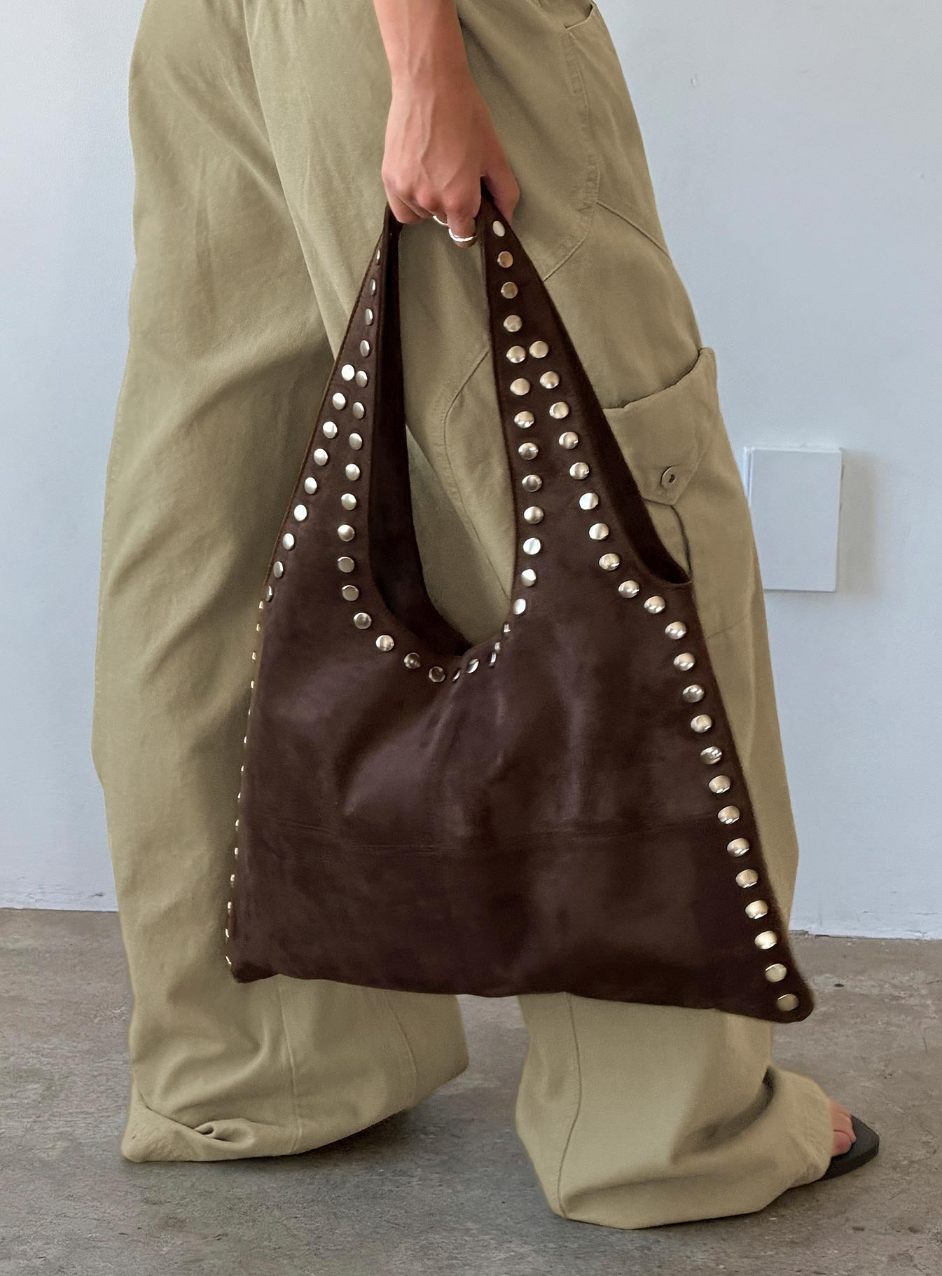 Tell The Truth Studded Faux Suede Bag Chocolate