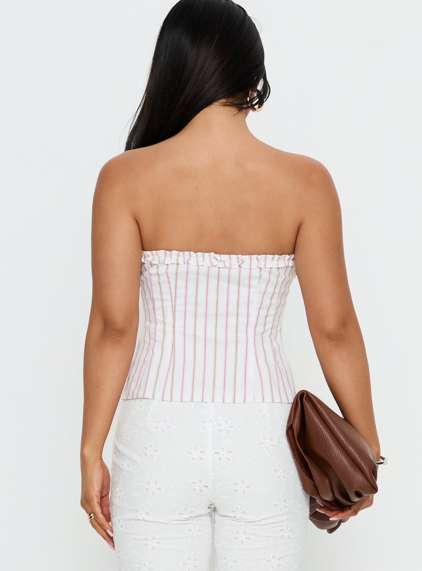 Mariele Strapless Frill Top Pink Stripe