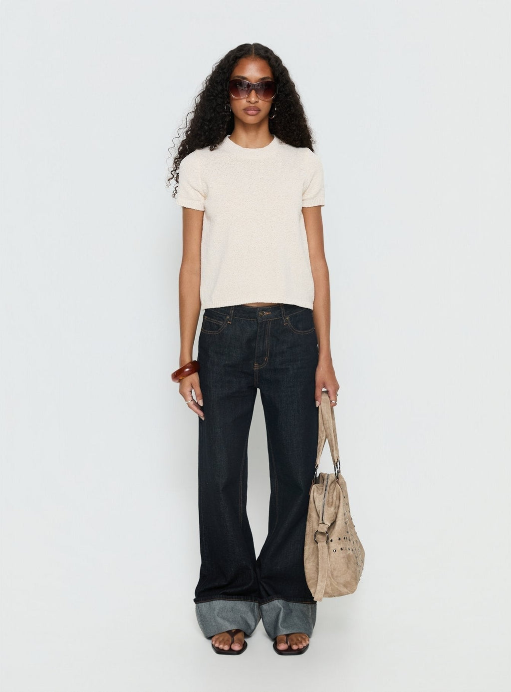 Ashfield Crew Neck Short Sleeve Top Beige