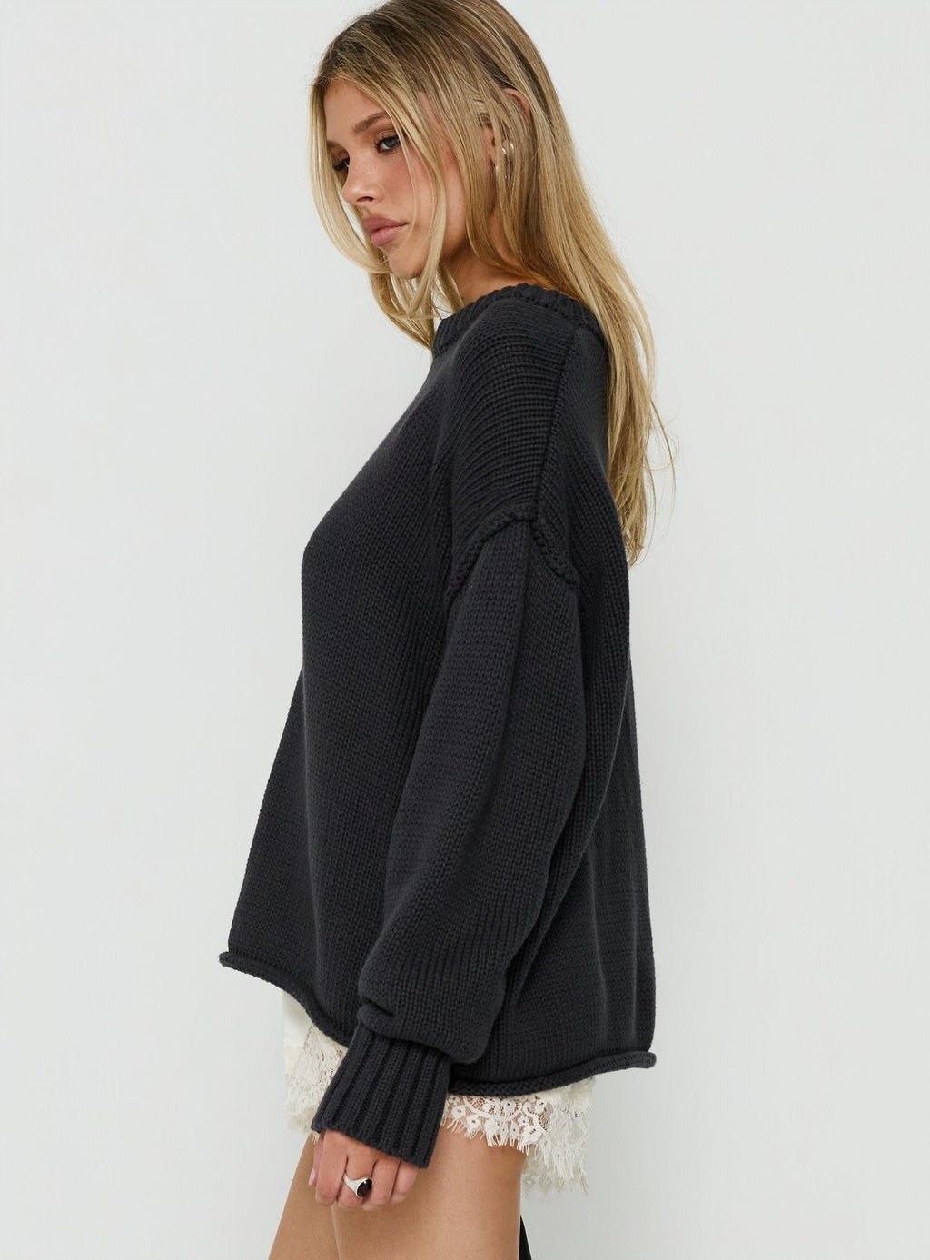 Wilda Crew Neck Knit Sweater Charcoal