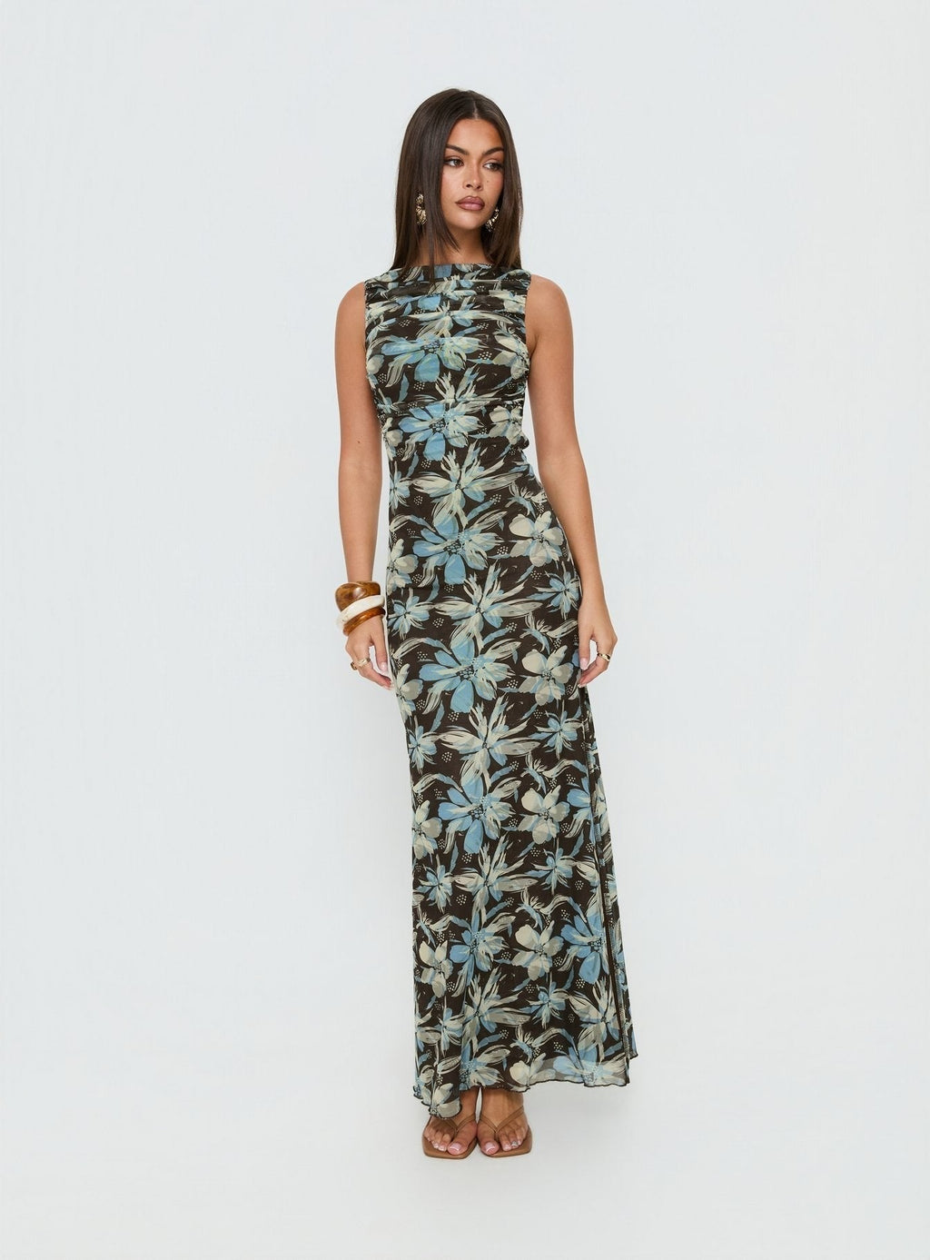 Undeniable Cut Out Maxi Dress Brown Floral Multi