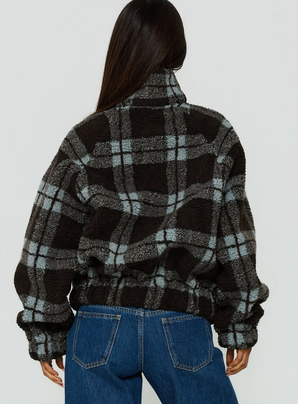 Volition Polar Fleece Jacket Brown / Blue Check