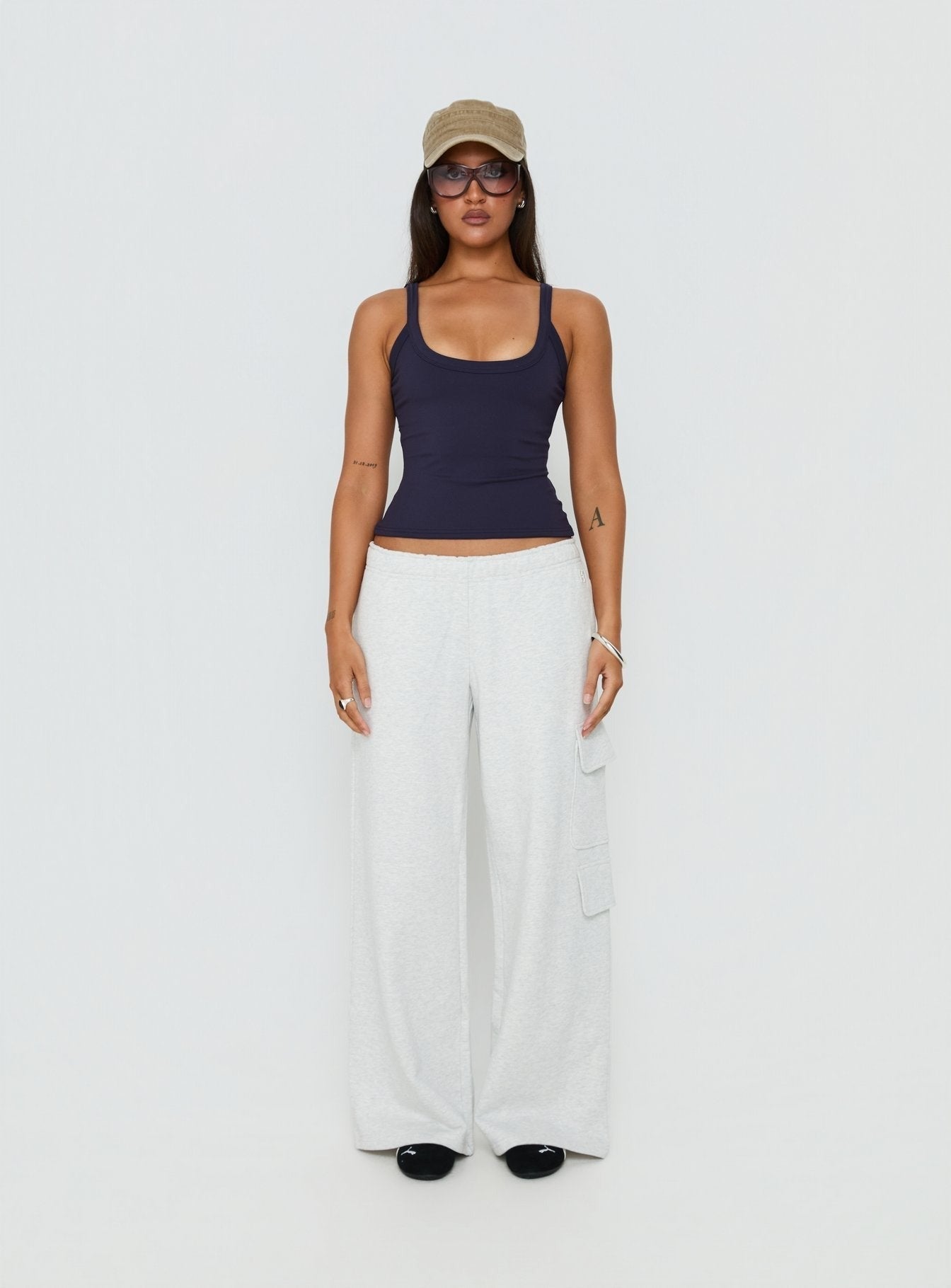 Kasper Cinched Longline Tank Top Navy