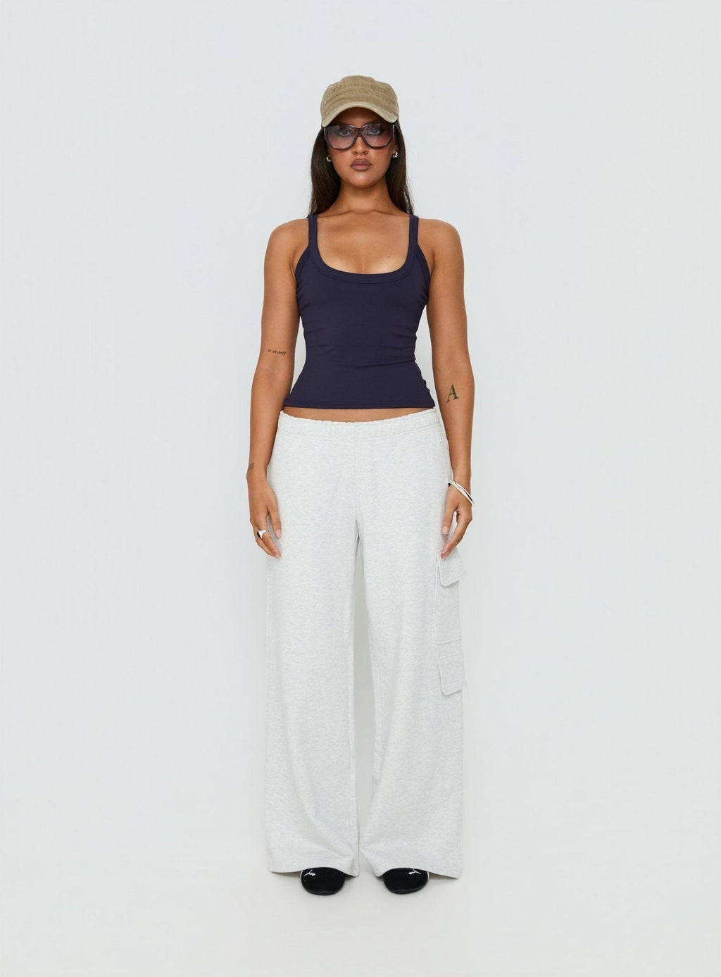 Kasper Cinched Longline Tank Top Navy