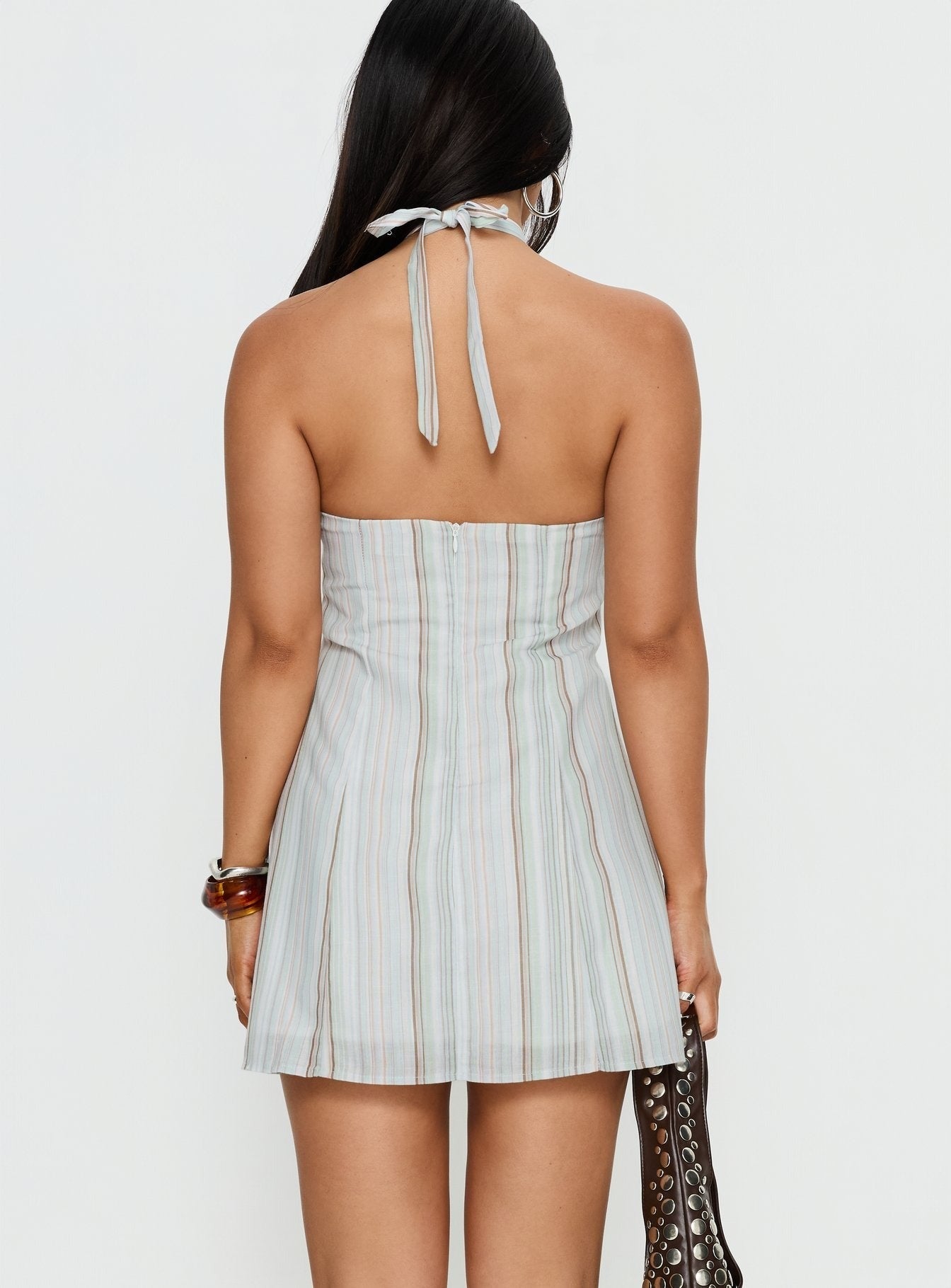 Electric Night Halter Mini Dress Blue Stripe
