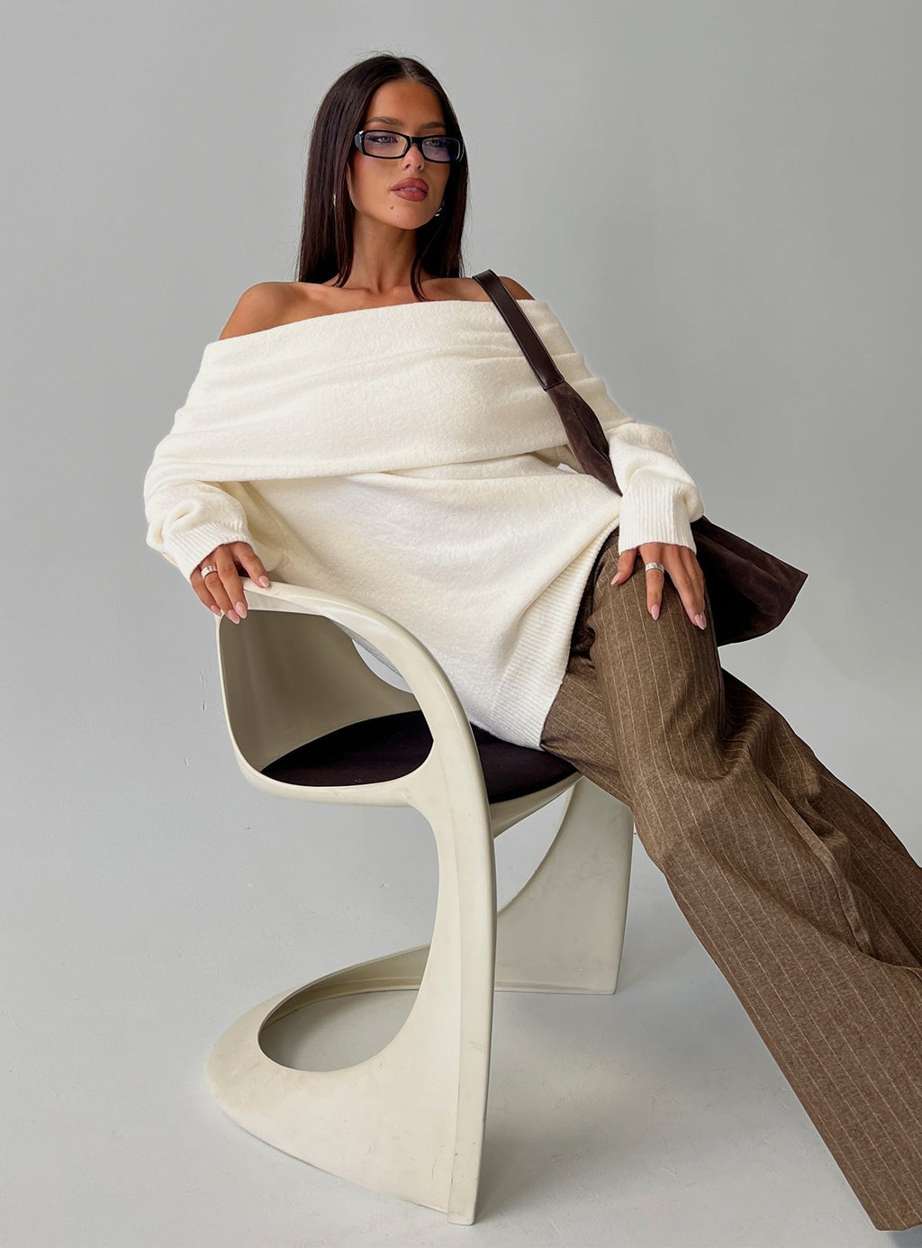 Halona Off Shoulder Knit Sweater Cream