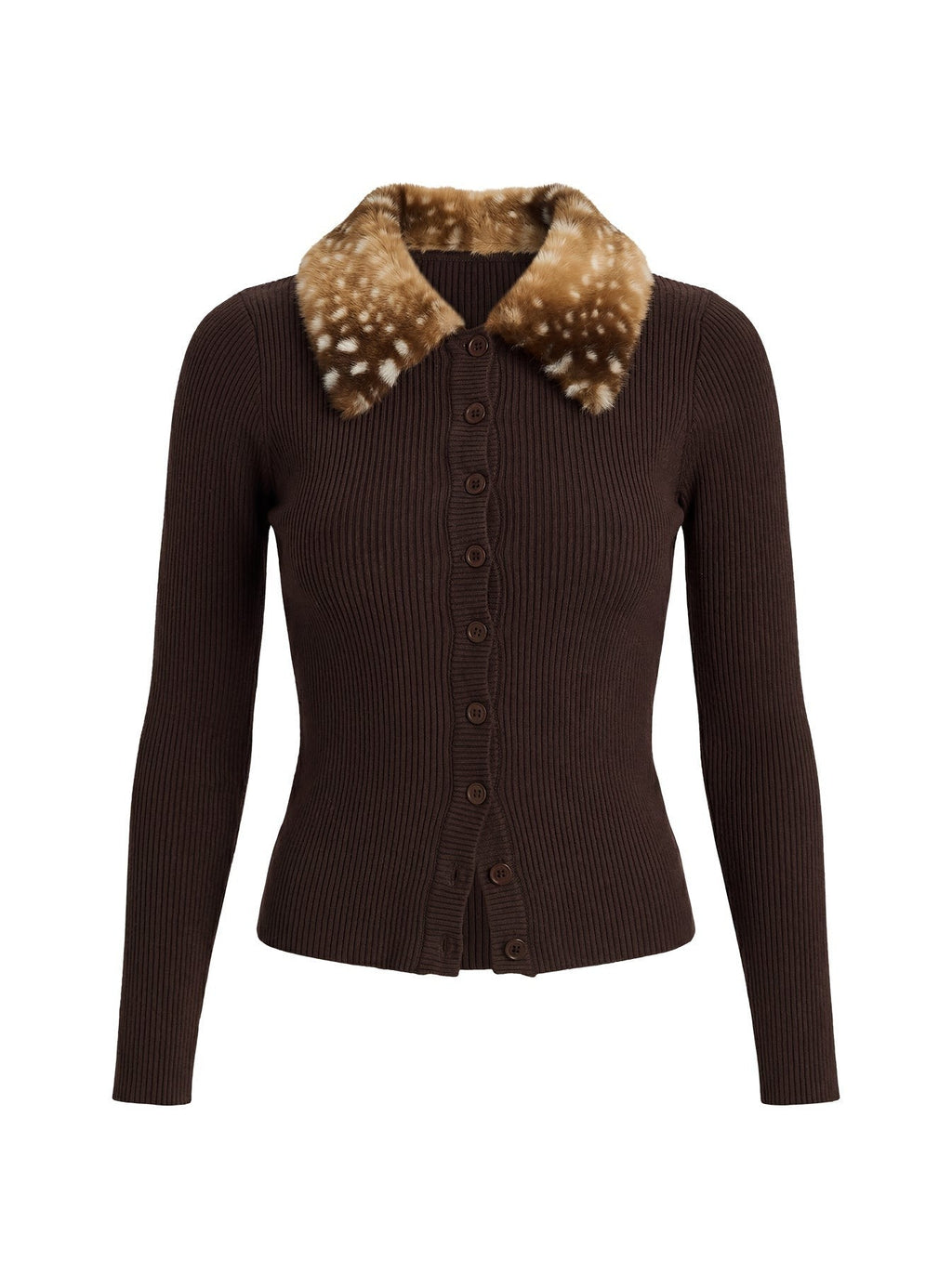 Chiqueeta Faux Fur Trim Knit Cardigan Brown