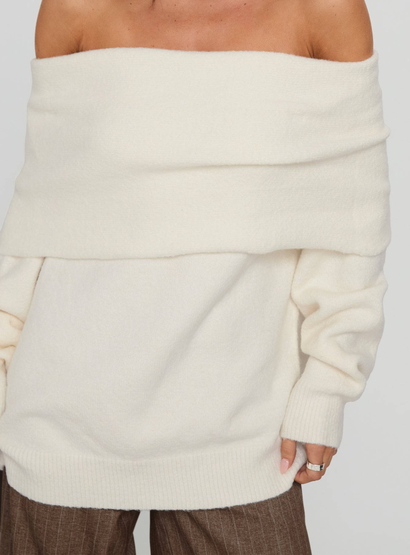 Halona Off Shoulder Knit Sweater Cream