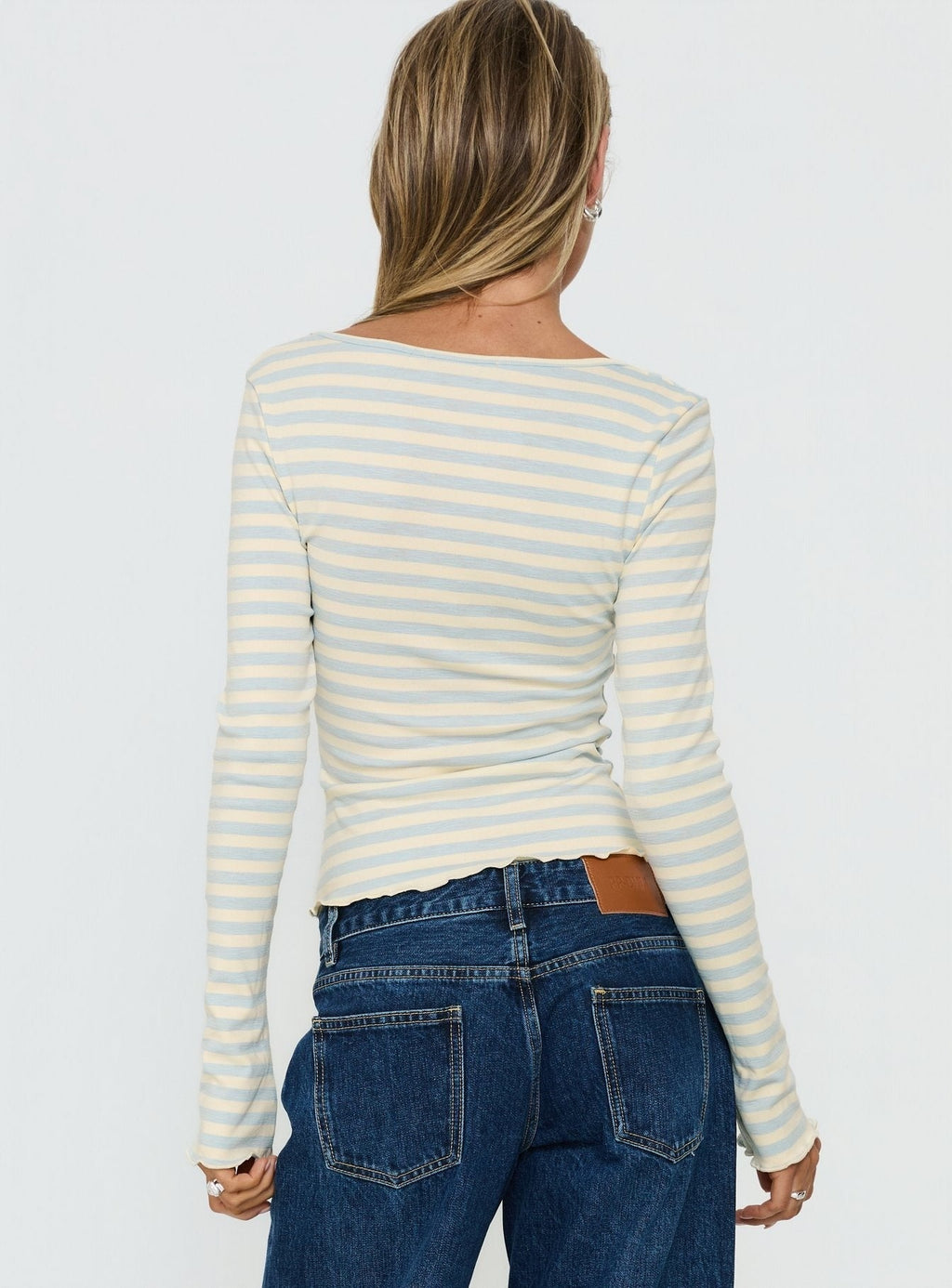 Jacenda Tie Up Long Sleeve Top Blue Stripe