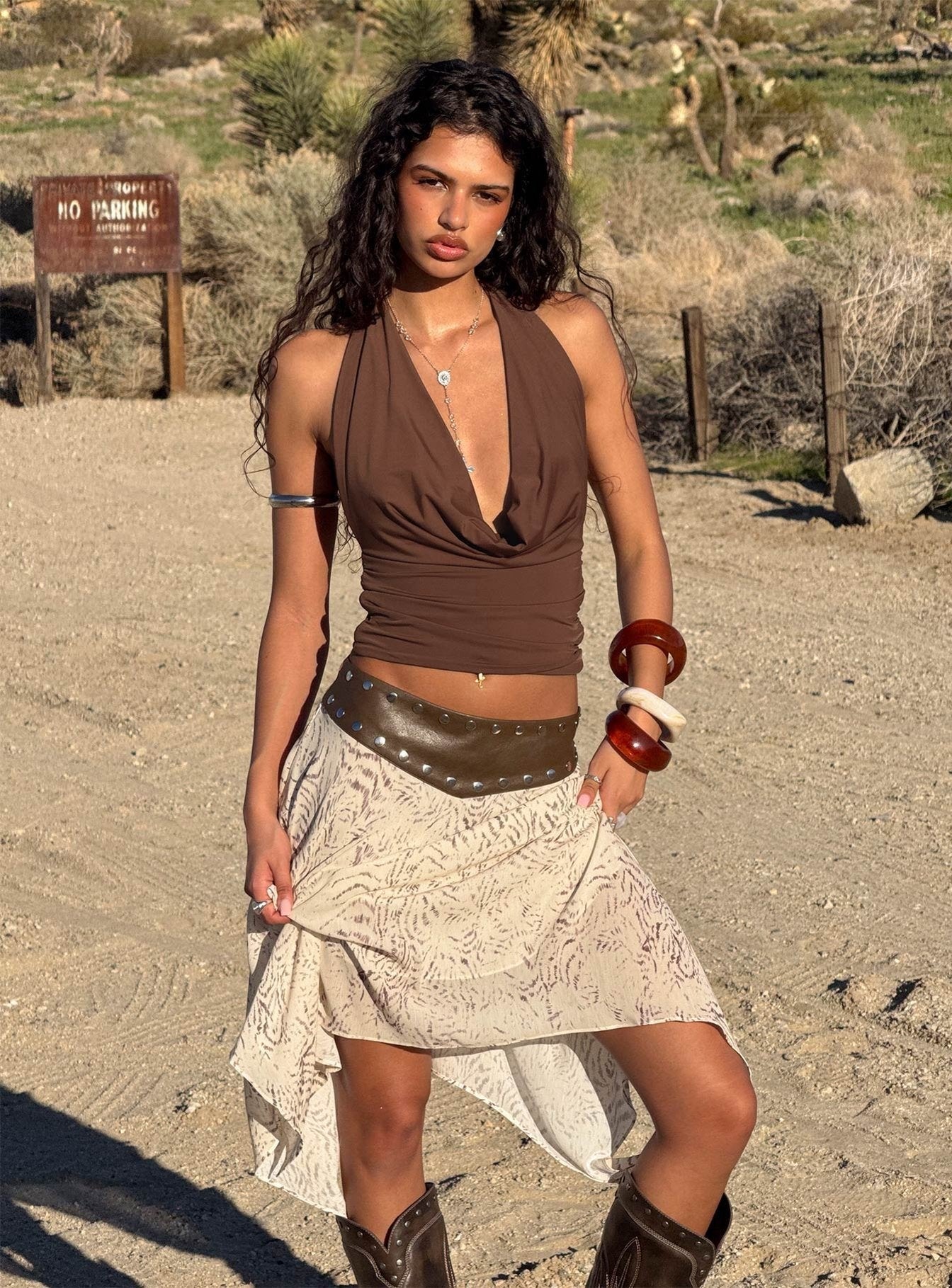 Dark Mirage Asymmetrical Midi Skirt Multi