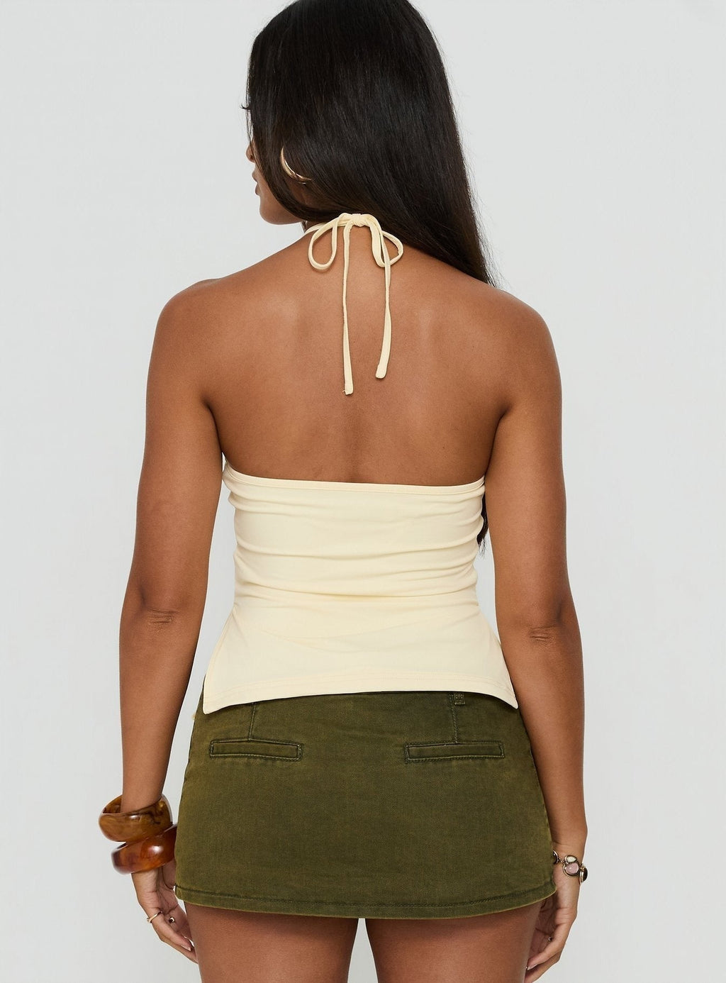 Eiva Arrowneck Button Detail Top Lemon